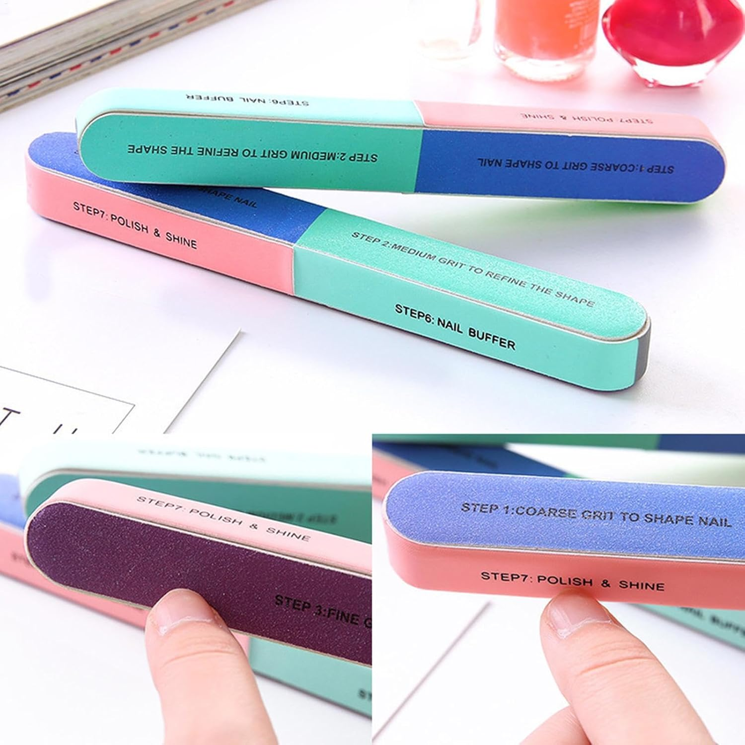 Nail File - 5.51 Inches 6-Sided Fingernail - Eva Nails Polishing Block - Nail Buffers Manicure Tools - Finger Nail Files for Nail Art Nail Care, and Polishing, Perfect for Smooth and Shiny Nails image number 1