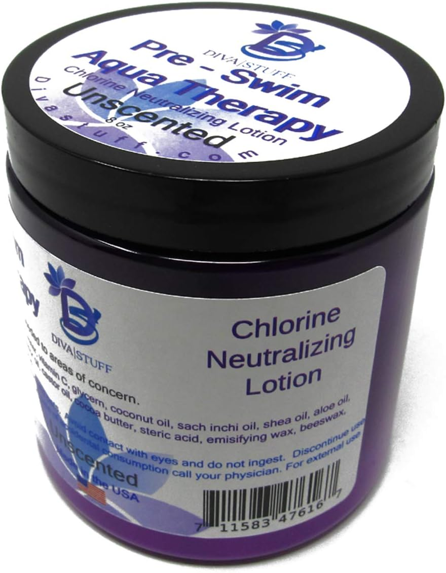 Pre-Swim Aqua Therapy Chlorine Neutralising Body Lotion,Protects Skin from Chlorine and Salt Water, Unscented, by Diva Stuff