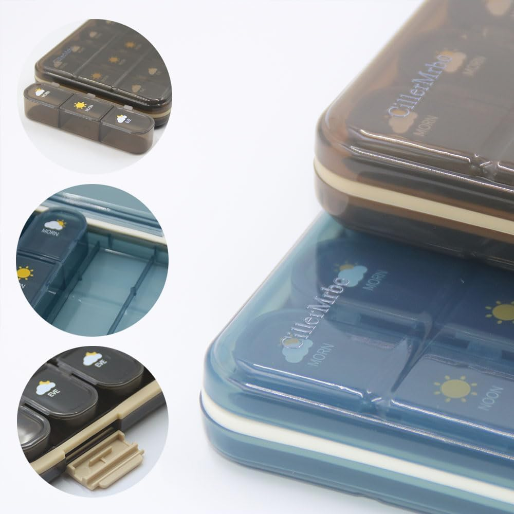 Weekly Pill Organizer, 3-Times-A-Day Pill Container 7 Day Vitamin Pill Box Portable Travel Medicine Box Medicine Dispenser Case for Vitamins Fish Oils Supplements (Brown 21 Grids) image number 1