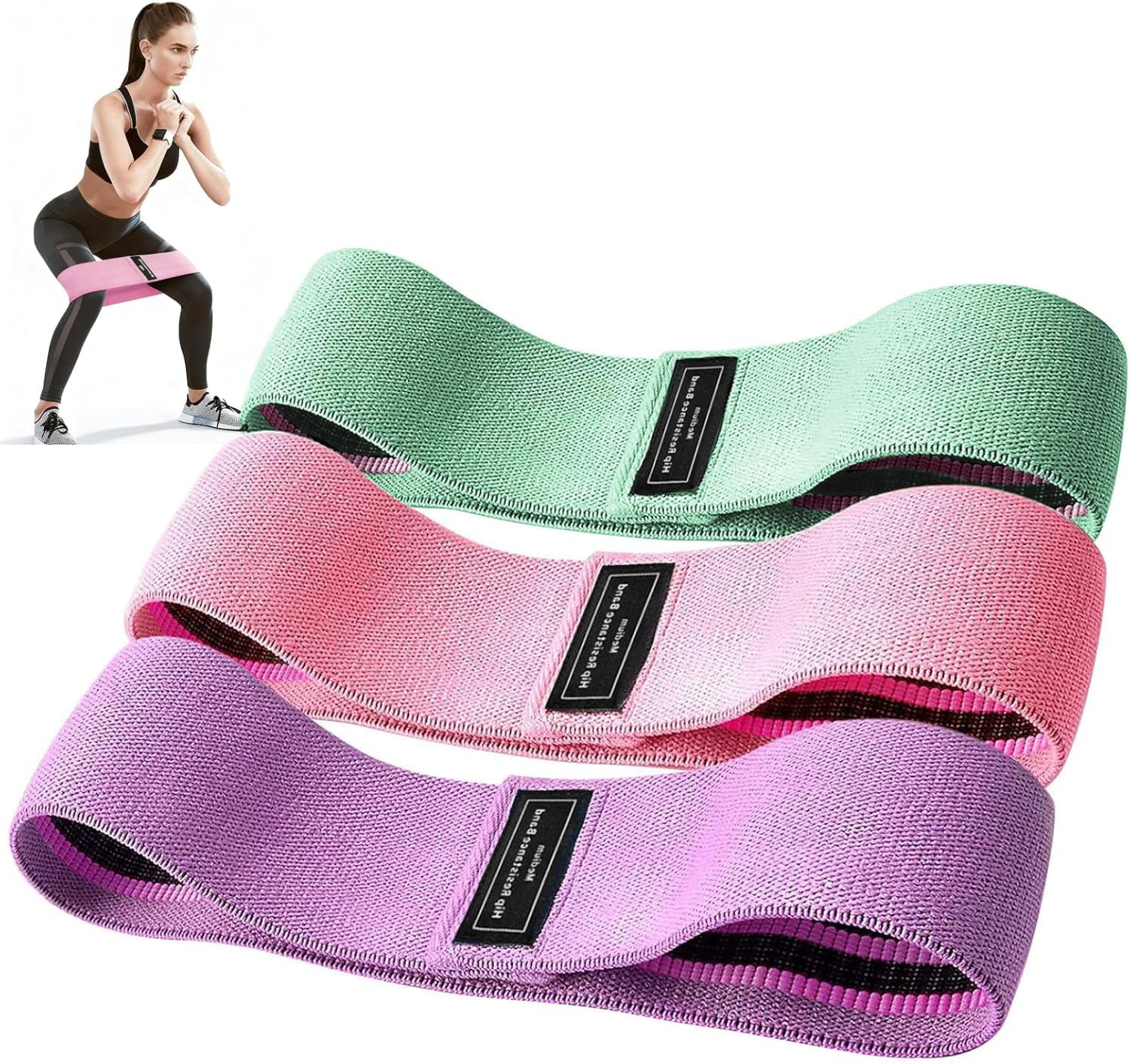 3 Pcs Fabric Resistance Bands Set, Durable Non-Slip Exercise Bands for Glutes and Booty Workouts, 3 Resistance Levels, Versatile Stretching Bands for Home Gym, Pilates, and Yoga image number 4