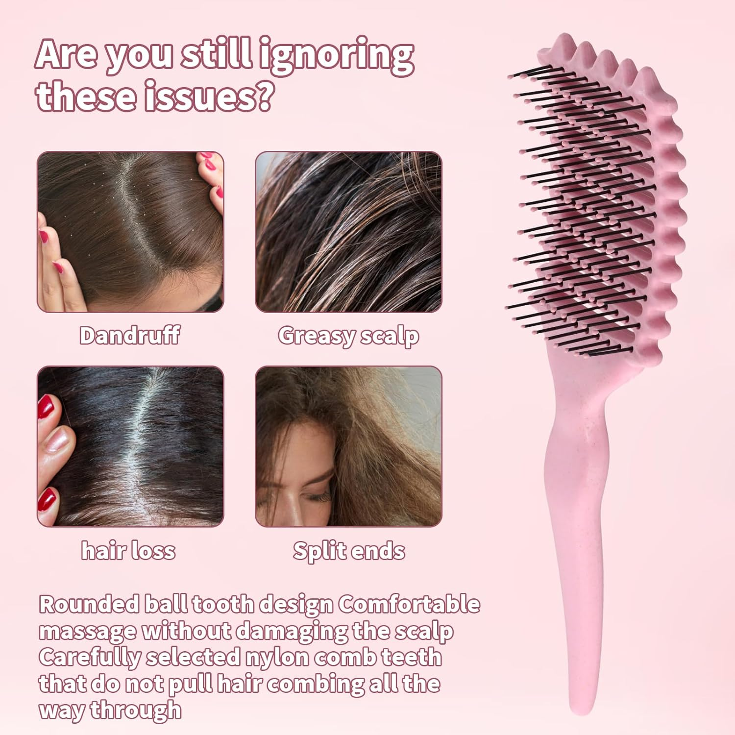 Curling Brush, Curly Hair Brush, Hair Brush for Combing and Shaping, Curl Defining Brush Pink, Hair Brush, Curling Comb, Styling Brushes, Massage Brush Hair, Reduces Pulling and Curling Separation