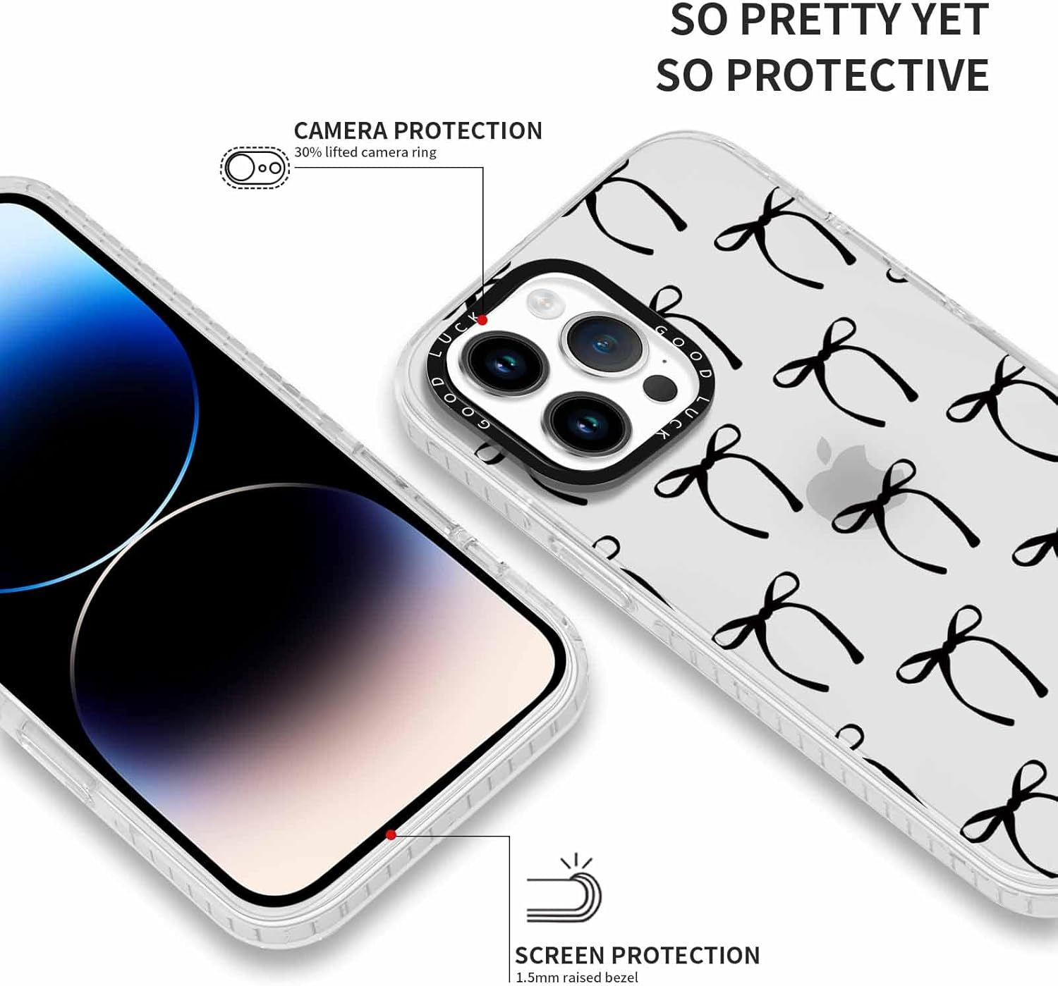 Xylota 2 X Transparent Mobile Phone Case for Iphone 16 Pro 6.3 Inch Case, Transparent Case Pattern Aesthetic Bows Girls Women Protective Case Soft Silicone TPU Bumper Shockproof Cover for Iphone 16 image number 7