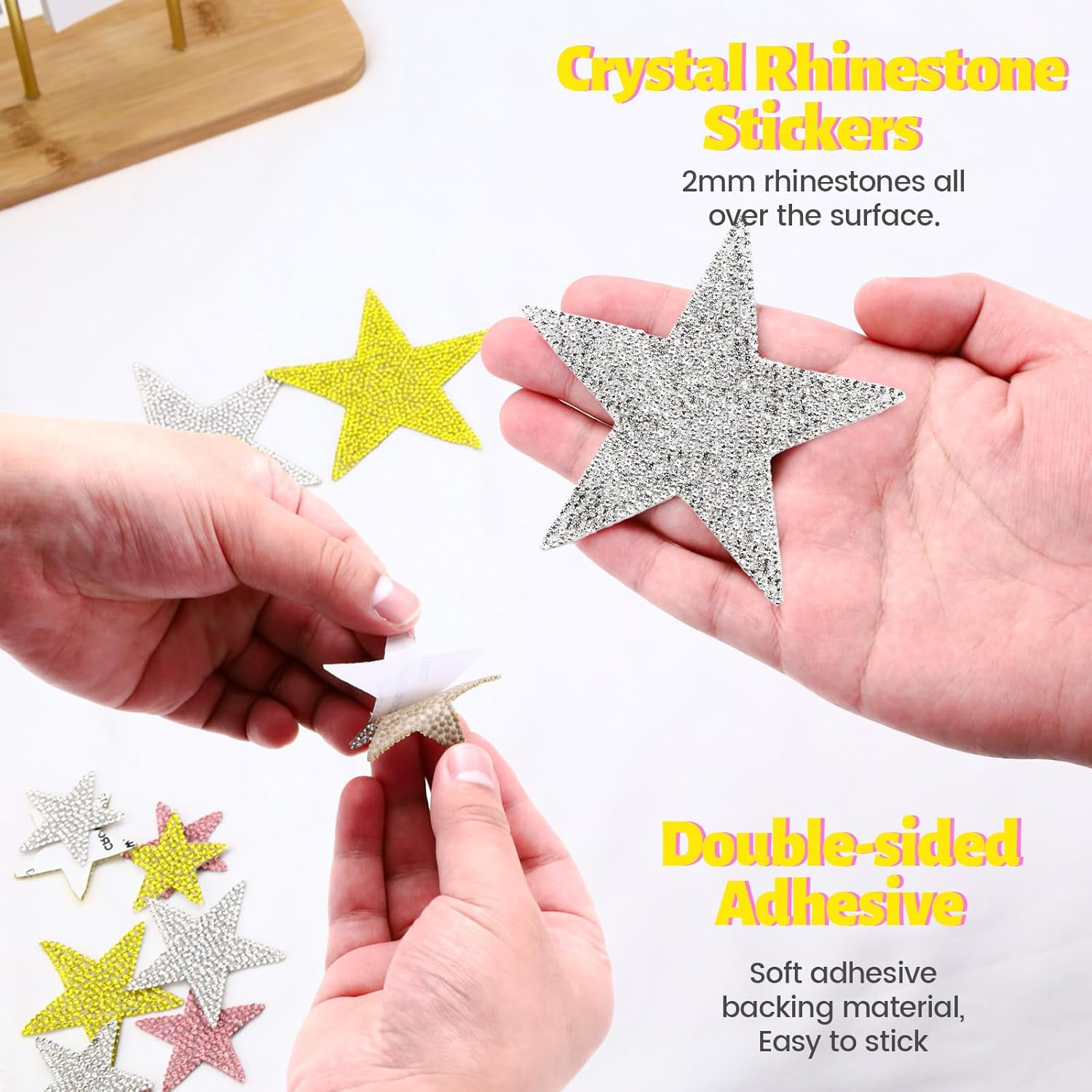 15 Pack Rhinestone Star Stickers, Bling Car Stickers Self Adhesive Diamond Decals, 4 Sizes Glitter Crystal Gem Decoration Appliques for Auto Window Laptop Luggage Phone (Silver) - Silver image number 2