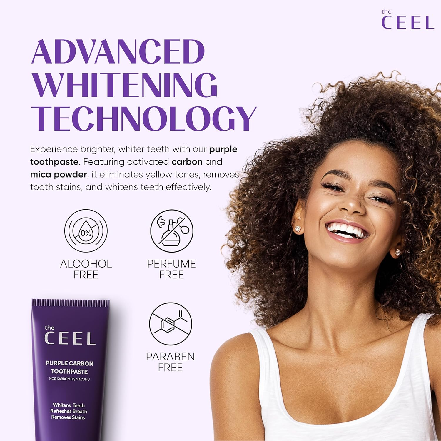 Purple Toothpaste for Teeth Whitening with Activated Carbon & Mica Powder - Color Correcting Teeth, Stain & Plaque Remover Oral Care Formula with Mint Flavor - Gentle on Enamel & Gums - 75G image number 3