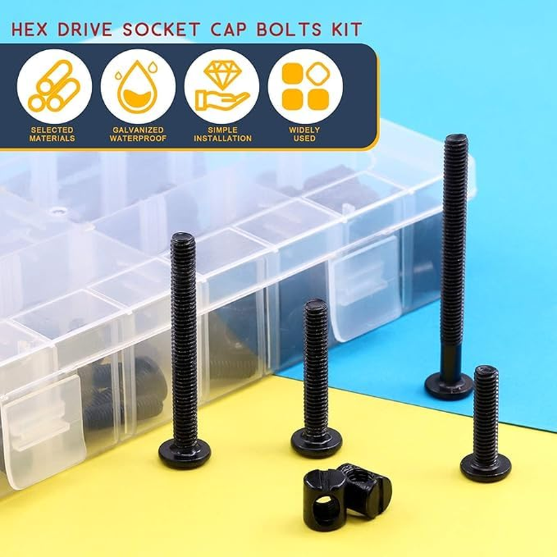 141Pcs Black Hardware Home Tools Set, Hex Bolts and Barrel Nuts with 1 X Hex Wrench, Great for Furniture, Screws M6 &times; 20/30/40/50/60/70/80Mm Hardware Screw Kit, image number 6