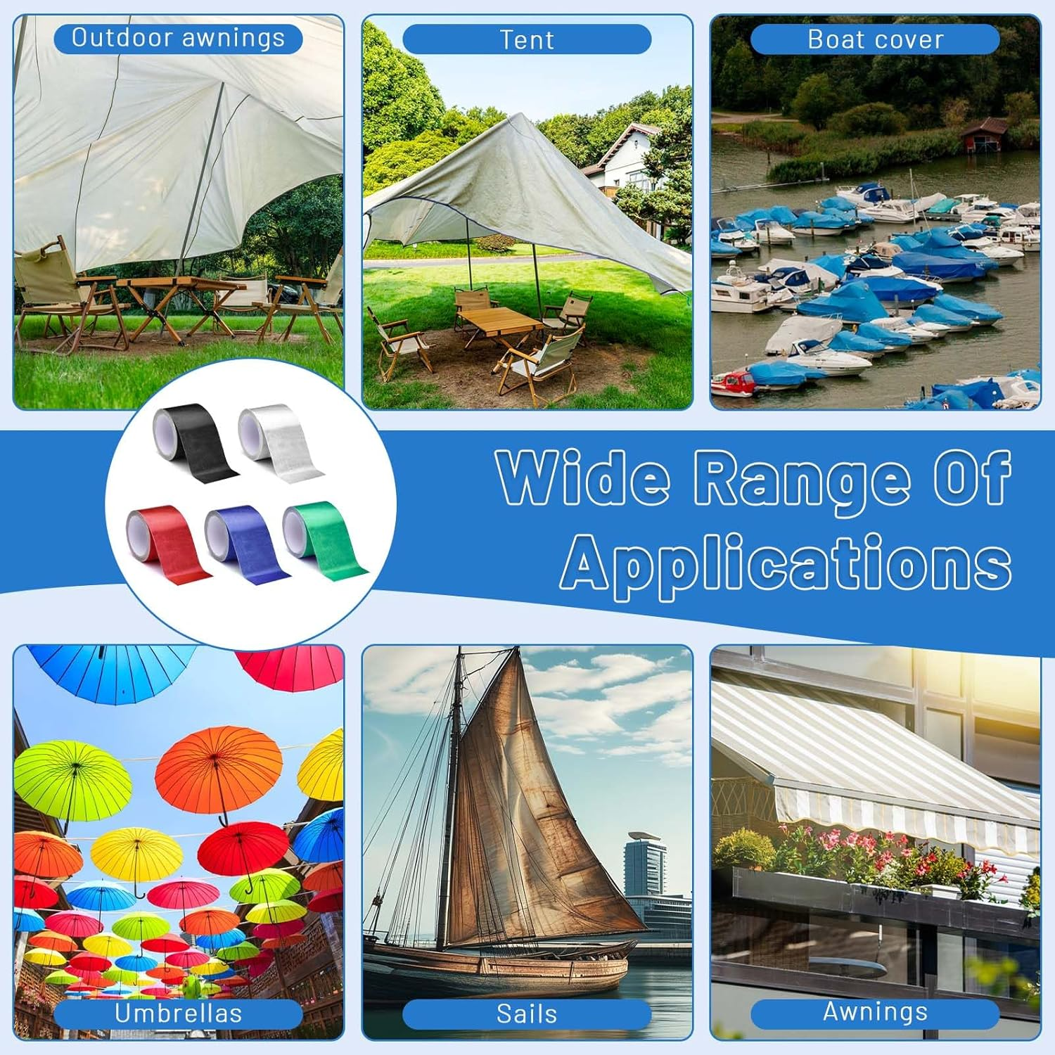 Huakaile Blue Tent Repair Tape, 25 Ft X 3" Waterproof RV Awning Repair Tape, Outdoor Heavy Duty Tarp Patch Kit for Camper Boat Cover Canvas Seam Sail Tarpaulin - Blue image number 2