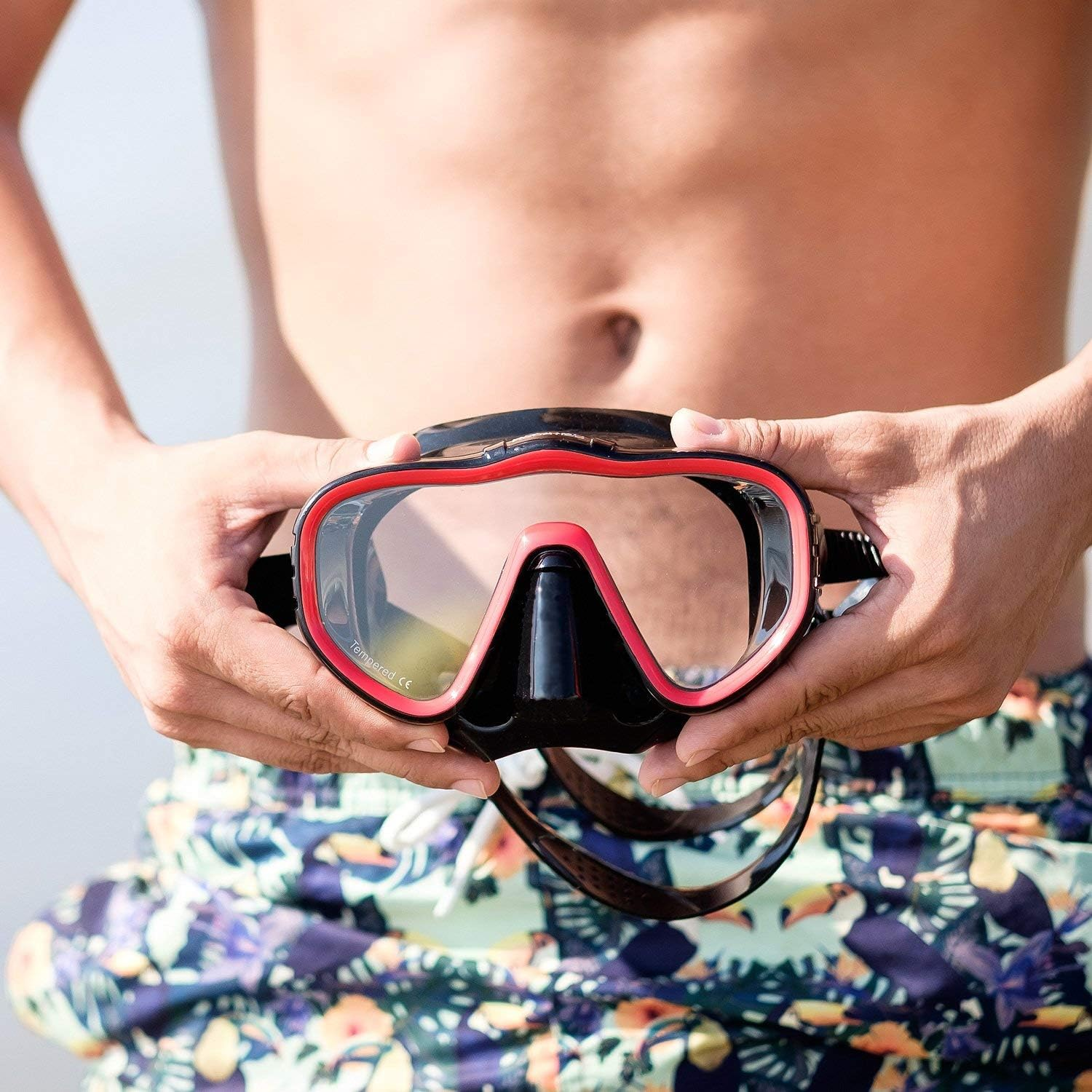 Kraken Aquatics Dive Snorkel Mask Adult | Quality Snorkeling Gear for Adults Scuba Gear Diving Mask Scuba Diving Gear Goggles for Swimming Masks - Black / Red image number 4