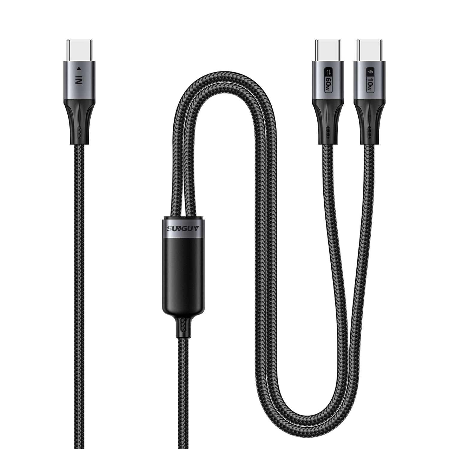 SUNGUY 2-In-1 USB C to USB C Cable 0.6M, 60W Max Fast Charging Type C Multi Cable Phone 17/16/15 Series, Galaxy S24/S23 and More Type-C Devices image number 2