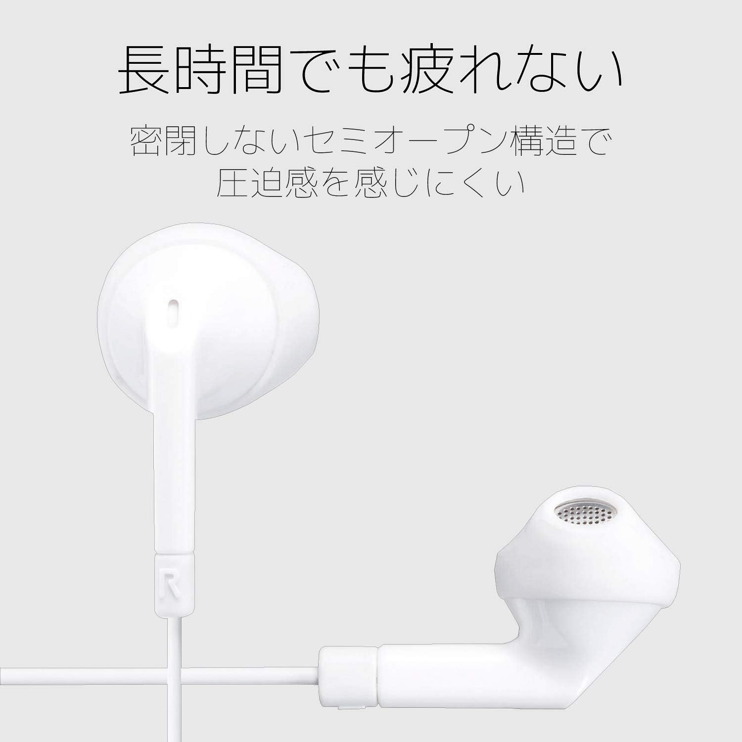 Elecom EHP-LF10IMBWH Lightning Earphones, 0.5 Inch (13.6 Mm) Driver, MFI Certified, Fast Music F10I Series with Microphone, White image number 1