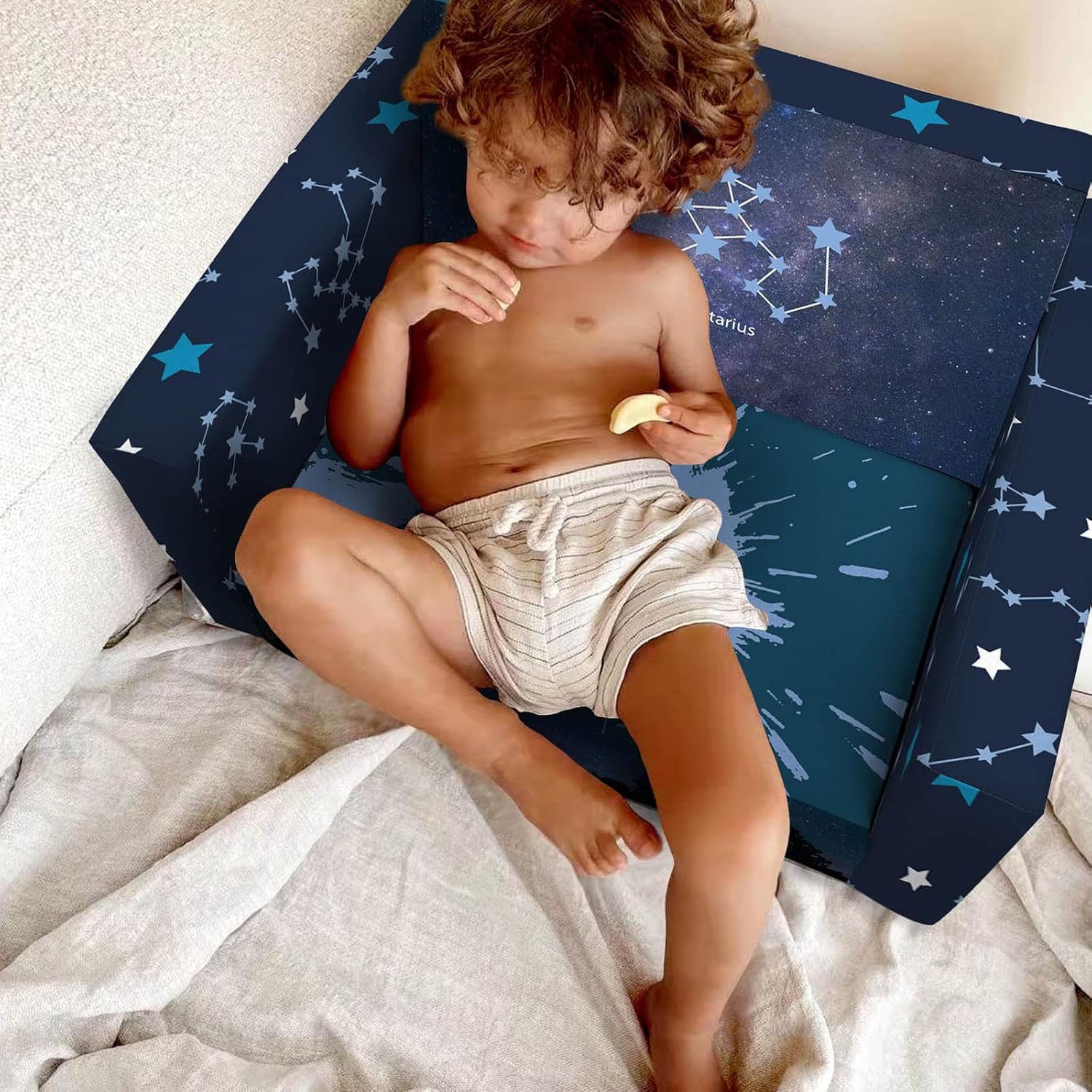 Fond + Found Kids Sofa, Constellation Zodiac Sign Toddler Couch 2-In-1 Convertible Sofas to Lounger, Starry Sky Flip Open Sofa & Sleeper, Toddler Chair Kids Couch for Girls Boys image number 3