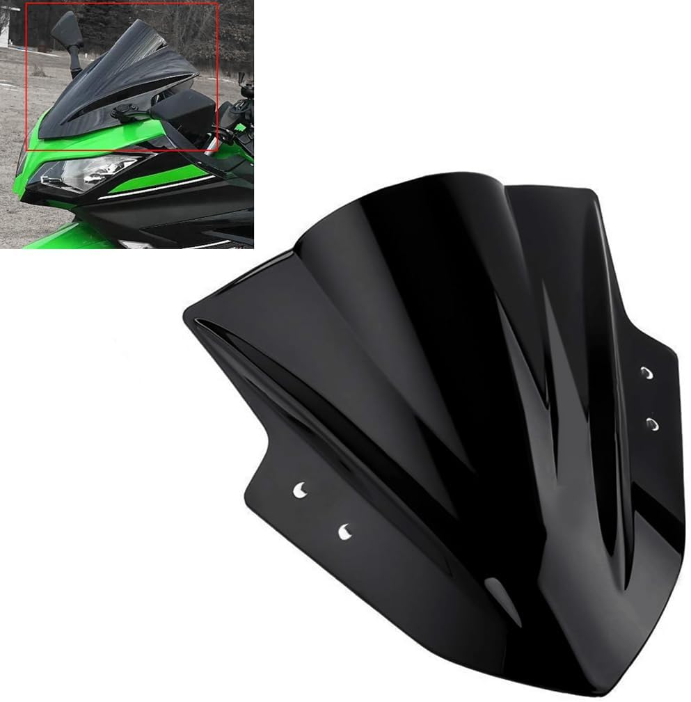 Amazicha Black Windscreen Windshield Double Bubble for Kawasaki Ninja 300 EX300 2013-2015, ABS Plastic, Black image number 4