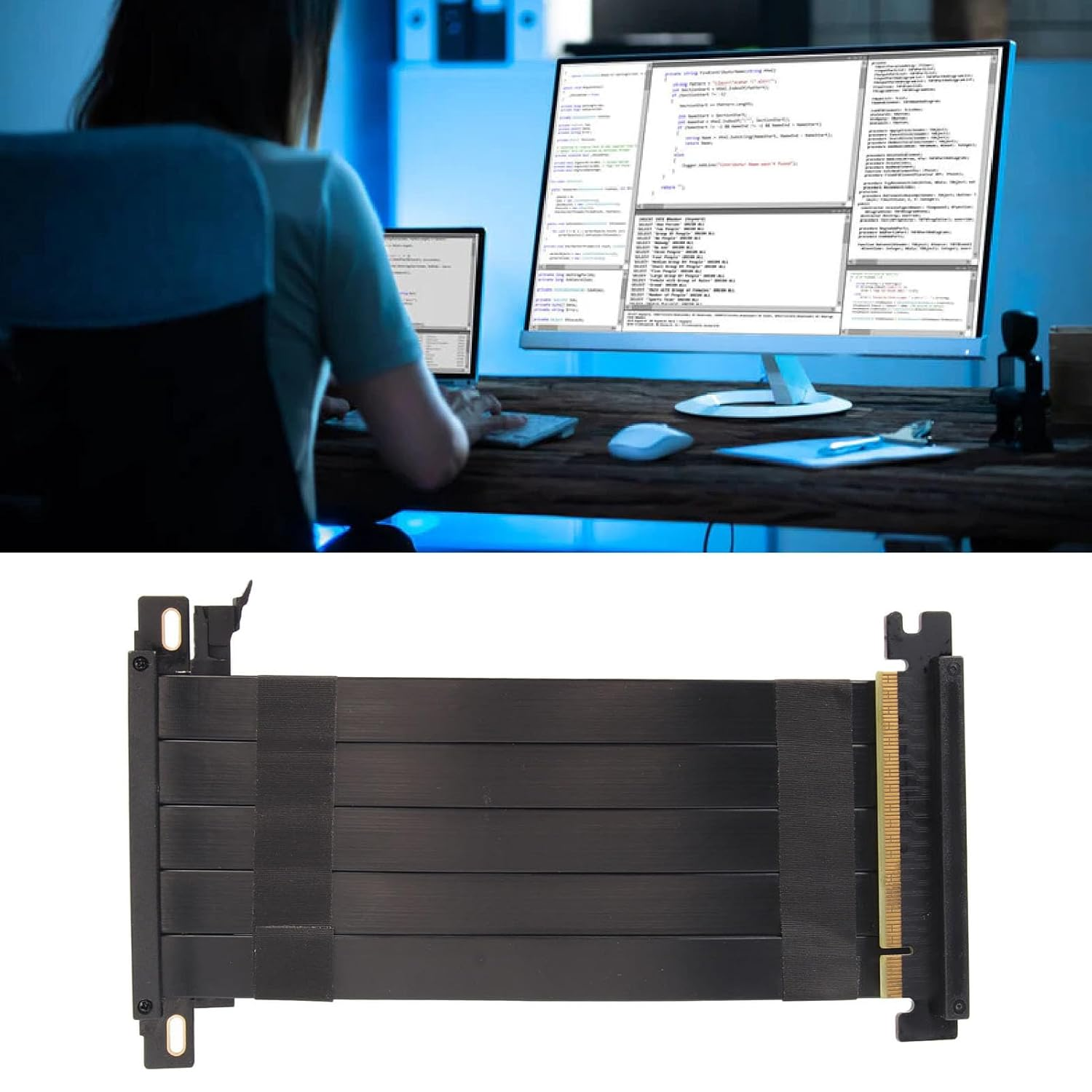 PCIE 4.0 X16 Extender Riser Cable, 180 Degree Graphics Card Extension Cable High Speed Electromagnetic Interference Shielding for RX 7600 for RX 7800 XT (40Cm) image number 3