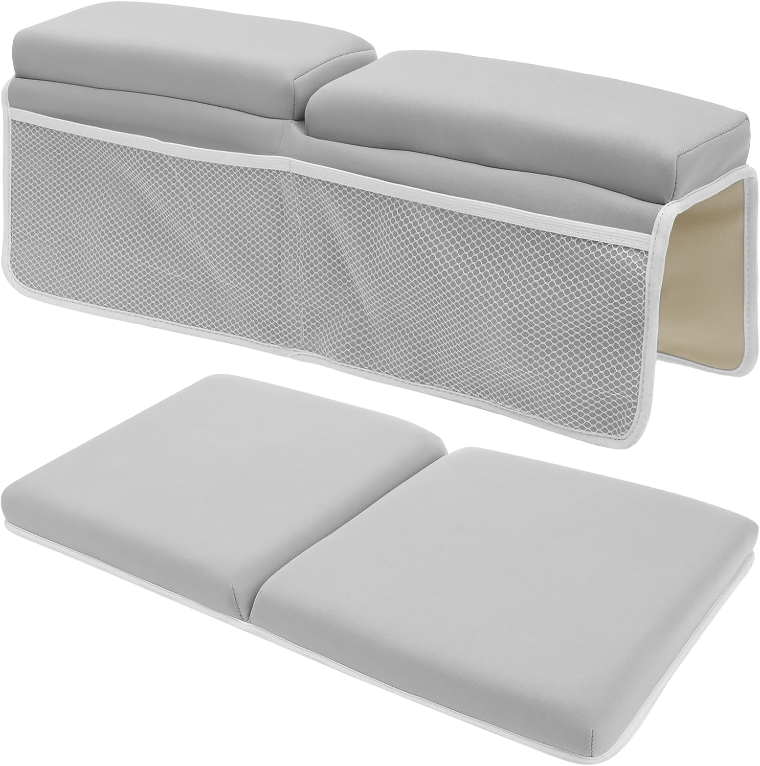 Comfortable Baby Bath Kneeler and Elbow Rest Pad Set - Thickest Bathtub Kneeler Pad with Memory Foam and Bath Toys Organizer - Bath Kneeling for Bathing Baby - Relieve Your Knees and Elbows (Grey) image number 1