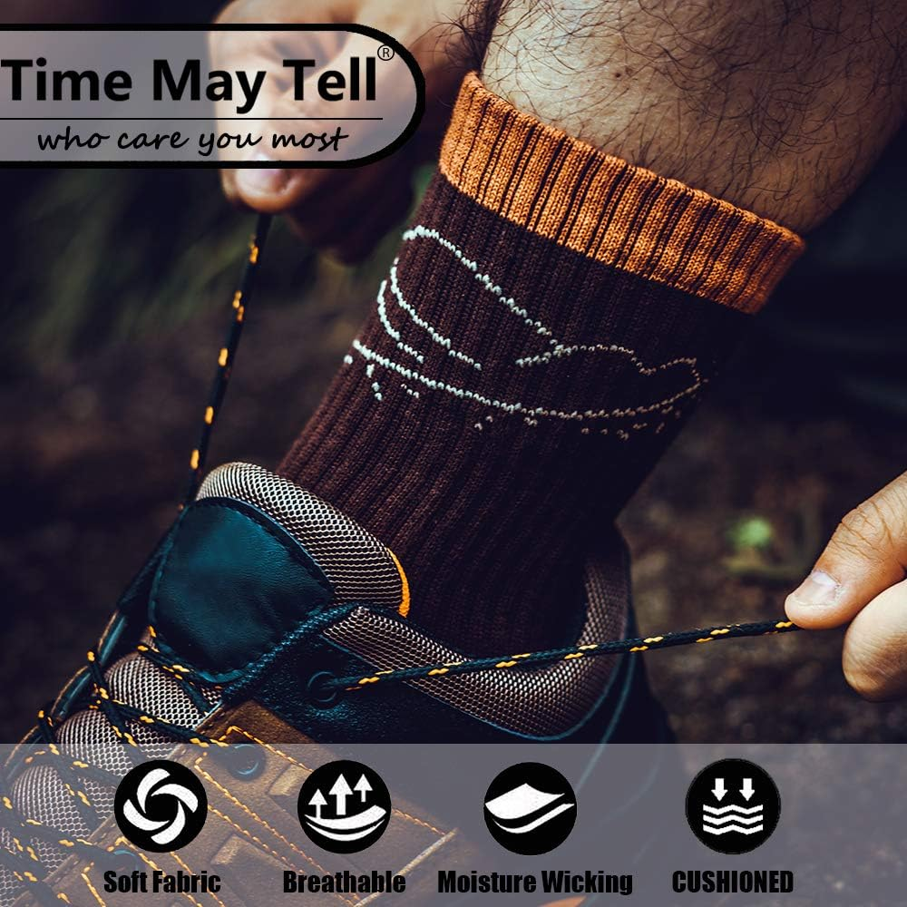 Time May Tell Mens Hiking Athletic Socks Moisture Wicking Cushion Crew Socks for Terkking,Outdoor Sports,Performance 2/3 Pack image number 6