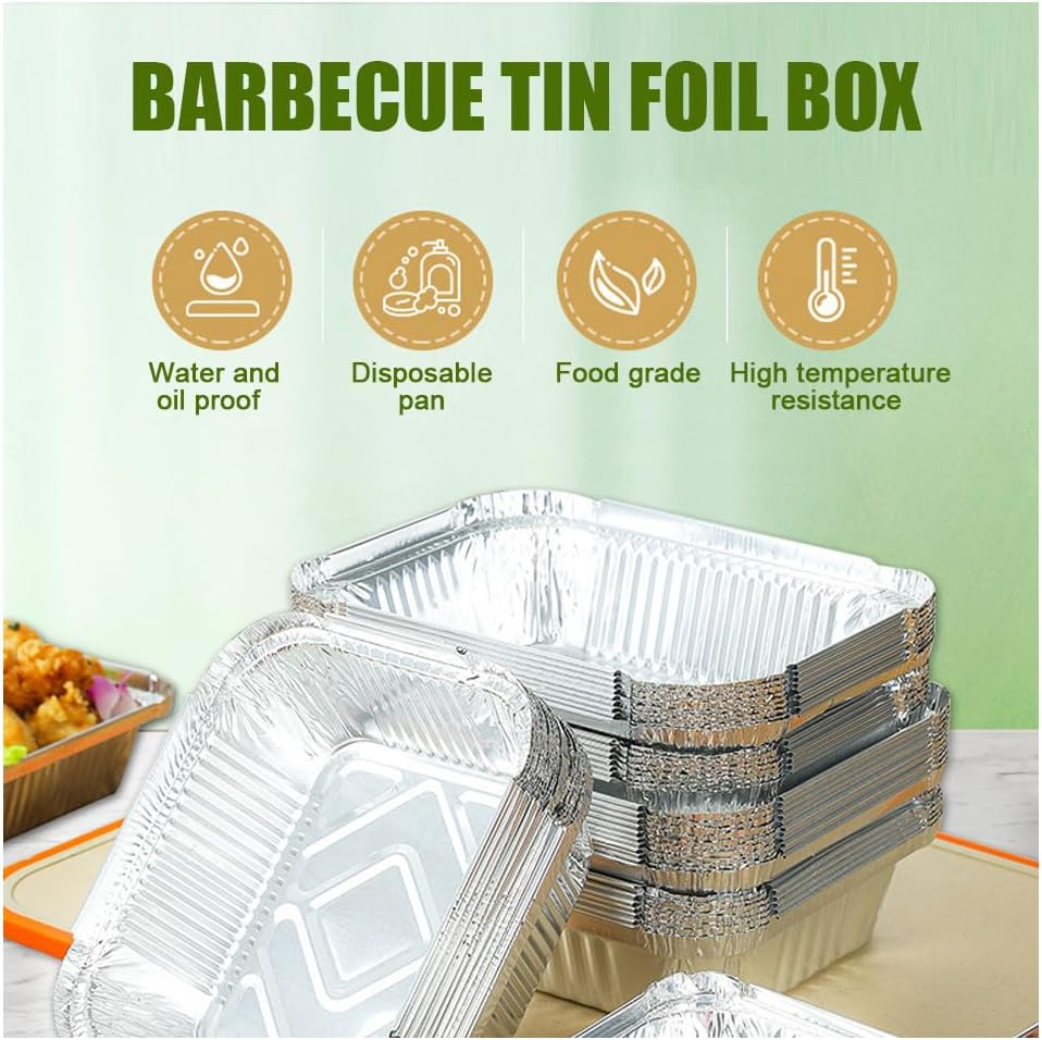 50Pcs Foil Tray Aluminium Foil Baking Trays Foil Take Out Pans, 22X16X5Cm Disposable Foil Food Containers for Roasting, Baking, Cooking (Silver) image number 1