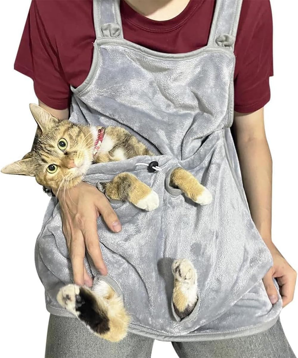ANCLLO Cat Carrier Apron, Cat Carrier Towel, Cat Companion Carrier, Plush Pet Bag with 4 Holes, Plush Pet Cat Sling (Grey) image number 2