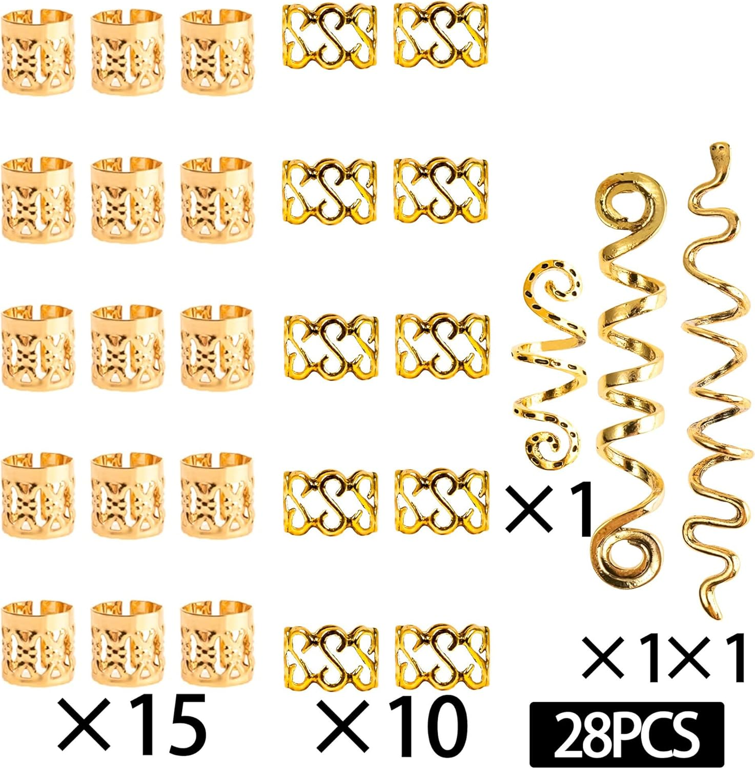 OPUHOHR Pack of 28 Braids Jewellery, Metal Gold Hair Accessories for Braids, Braids Hair Jewellery, Hair Spirals Clips Dreadlocks for Women and Men image number 2