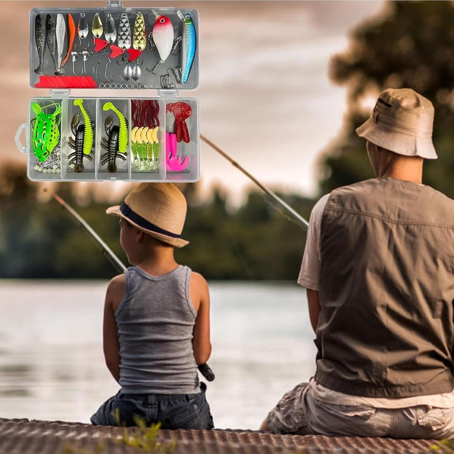 Fishing Lures,107Pcs Fishing Equipment,Fishing Stuff Includes Trout Lures Bass Lures Soft Plastic Worms Crankbait Jigs Fishing Hooks,Tackle Box Starter Kit image number 4