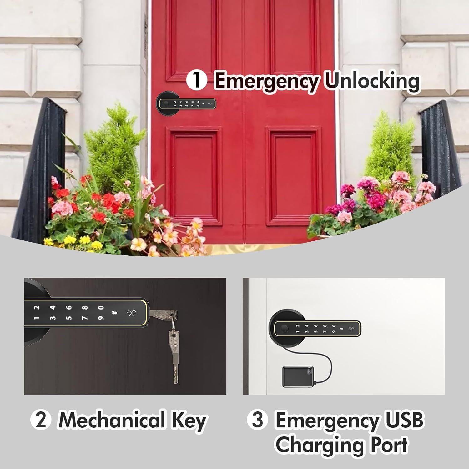 YOPOWER Smart Door Lock, Fingerprint Keyless Entry Door Lock with Handle, Biometric Electronic Door Lock with App for Home/Office/Bedroom/Apartment - Black - Model 2 image number 5