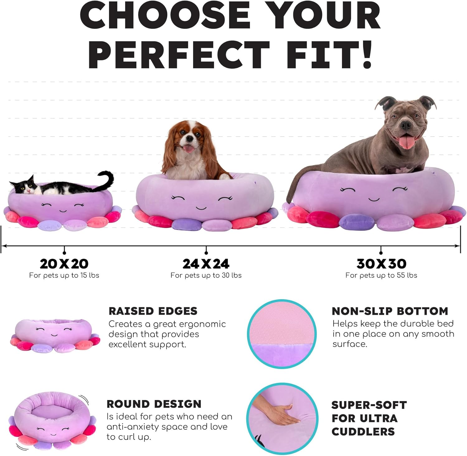 Squishmallows Original 20-Inch Connor the Cow Pet Bed - Small Ultrasoft Official Jazwares Plush Pet Bed image number 3
