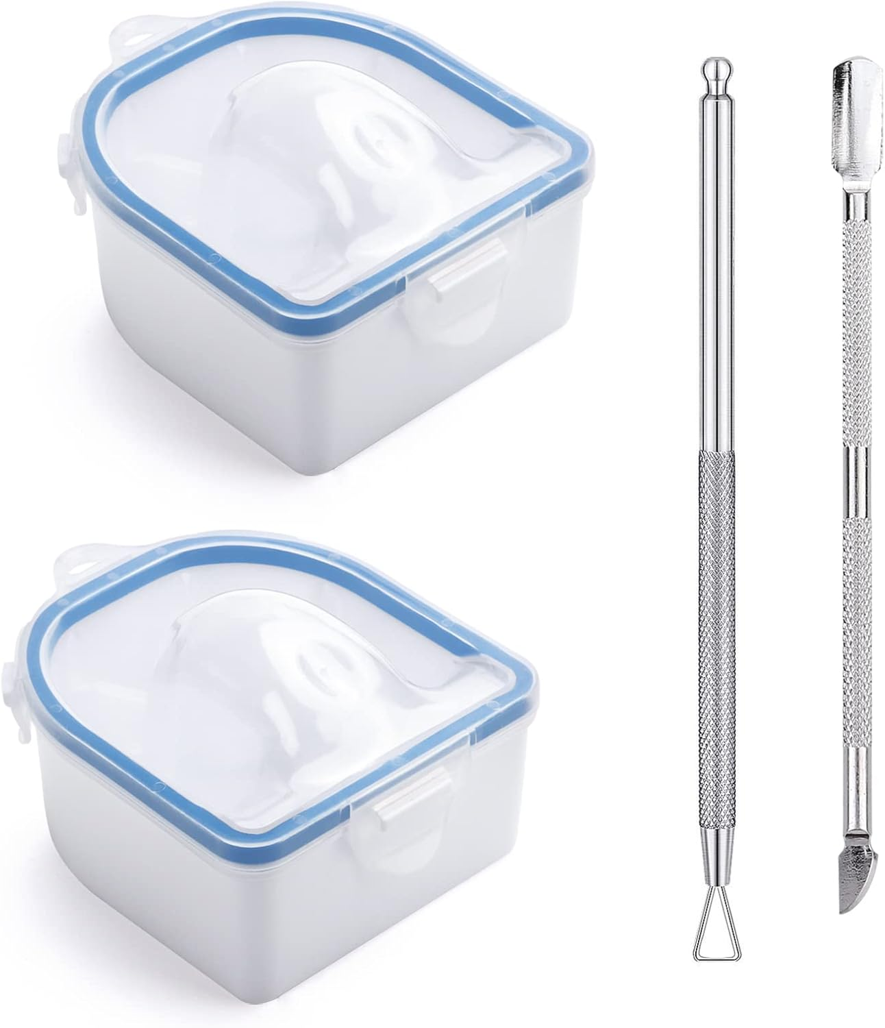 (Pink) - Nail Soaking Bowl, 2PCS Soak off Gel Polish Dip Powder Remover Manicure Bowl with Triangle Cuticle Peeler and Stainless Steel Cuticle Pusher Nail Art Tool (Pink)