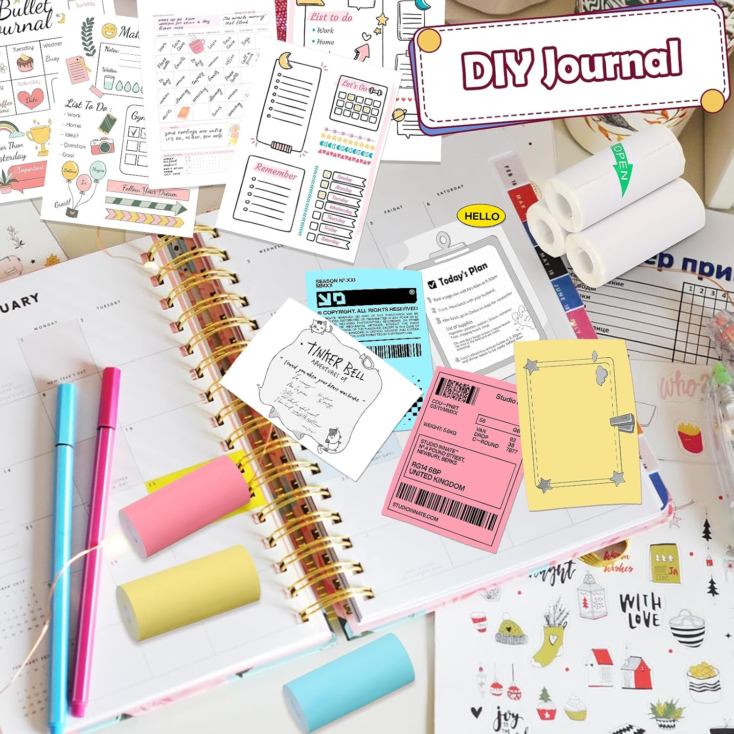 10 Rolls Thermal Mini Printer Paper for Inkless Mini Printer, 5 Rolls Thermal Sticky Paper & 5 Rolls Thermal Plain Paper, 57X25Mm, for Notes Journal Memo Photo Study image number 4