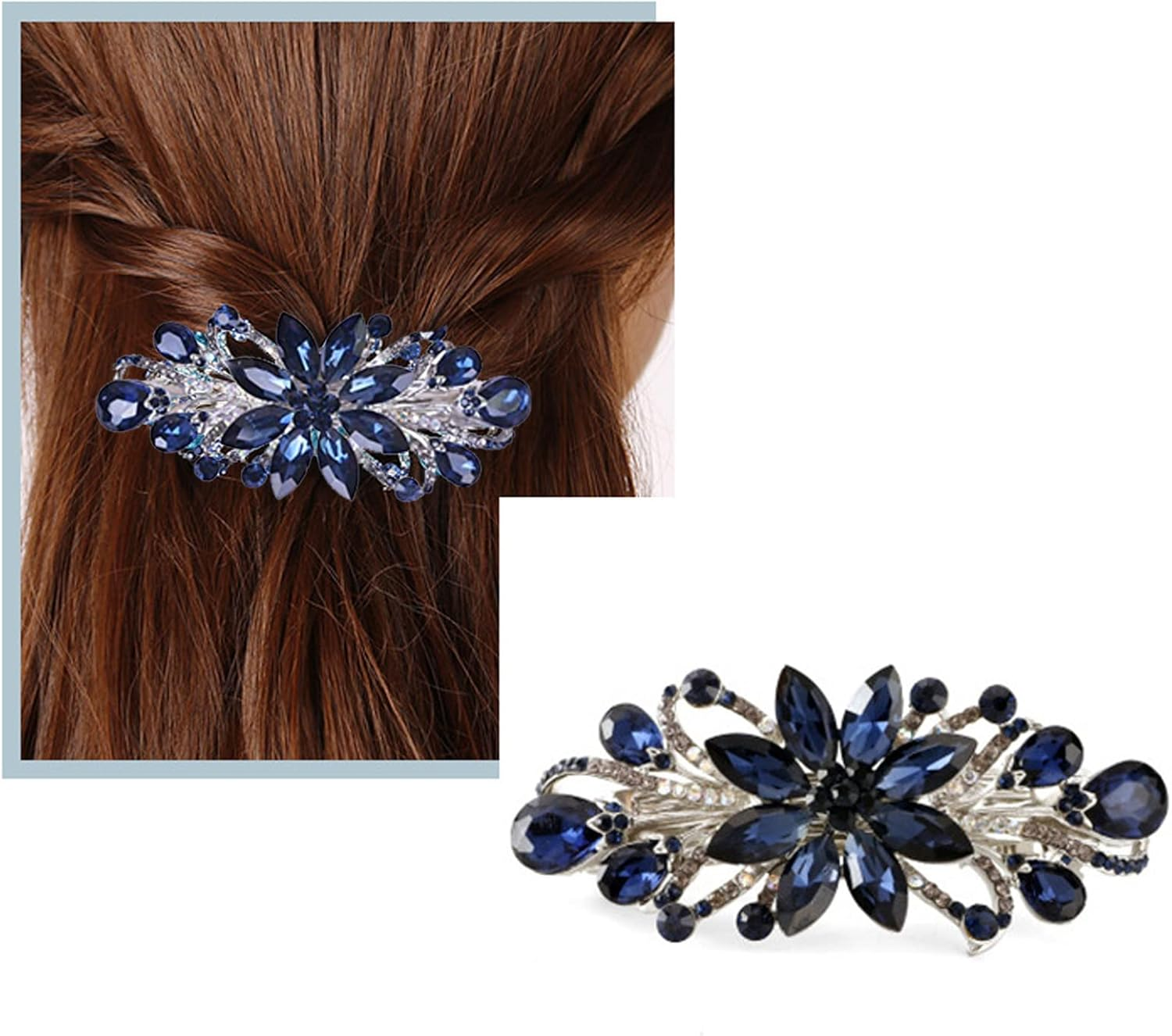 Sankuwen Flower Luxury Jewelry Design Hairpin Rhinestone Hair Barrette Clip (Dark Blue) image number 3