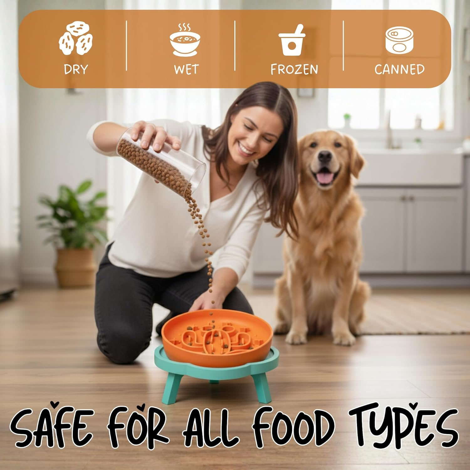 Tails & Whiskers Slow Feeder Dog & Cat Enrichment Bowl, Maze Rainbow Pattern anti Gulping Pet Food Bowl, 19 Cm (Blue) - Blue image number 6