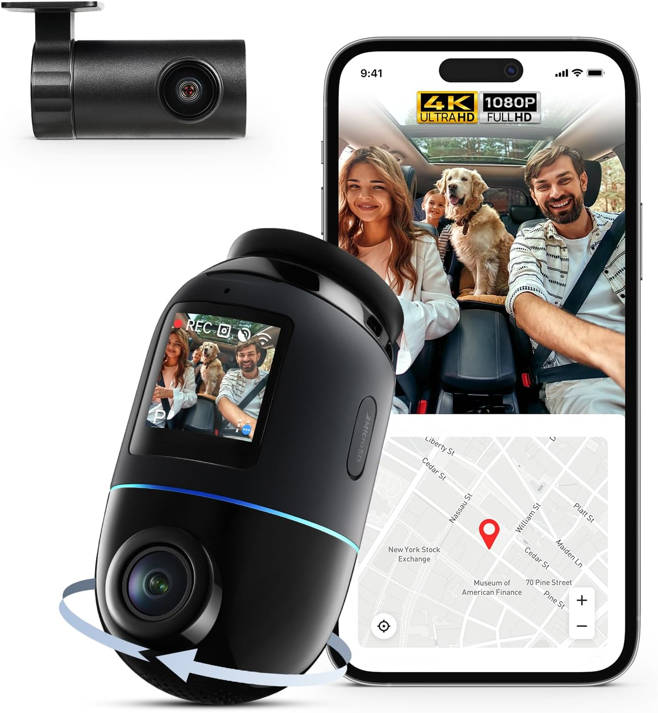 70Mai Dash Cam 4K Omni, Front and Rear Dash Cam 4K+1080P Dual-Channel 360&deg; Rotating Dashcam with Sony Starvis 2, AI Motion Detection,Night Vision, 5Ghz Wifi6, GPS, 24H Parking Mode, App&Wifi Control image number 5