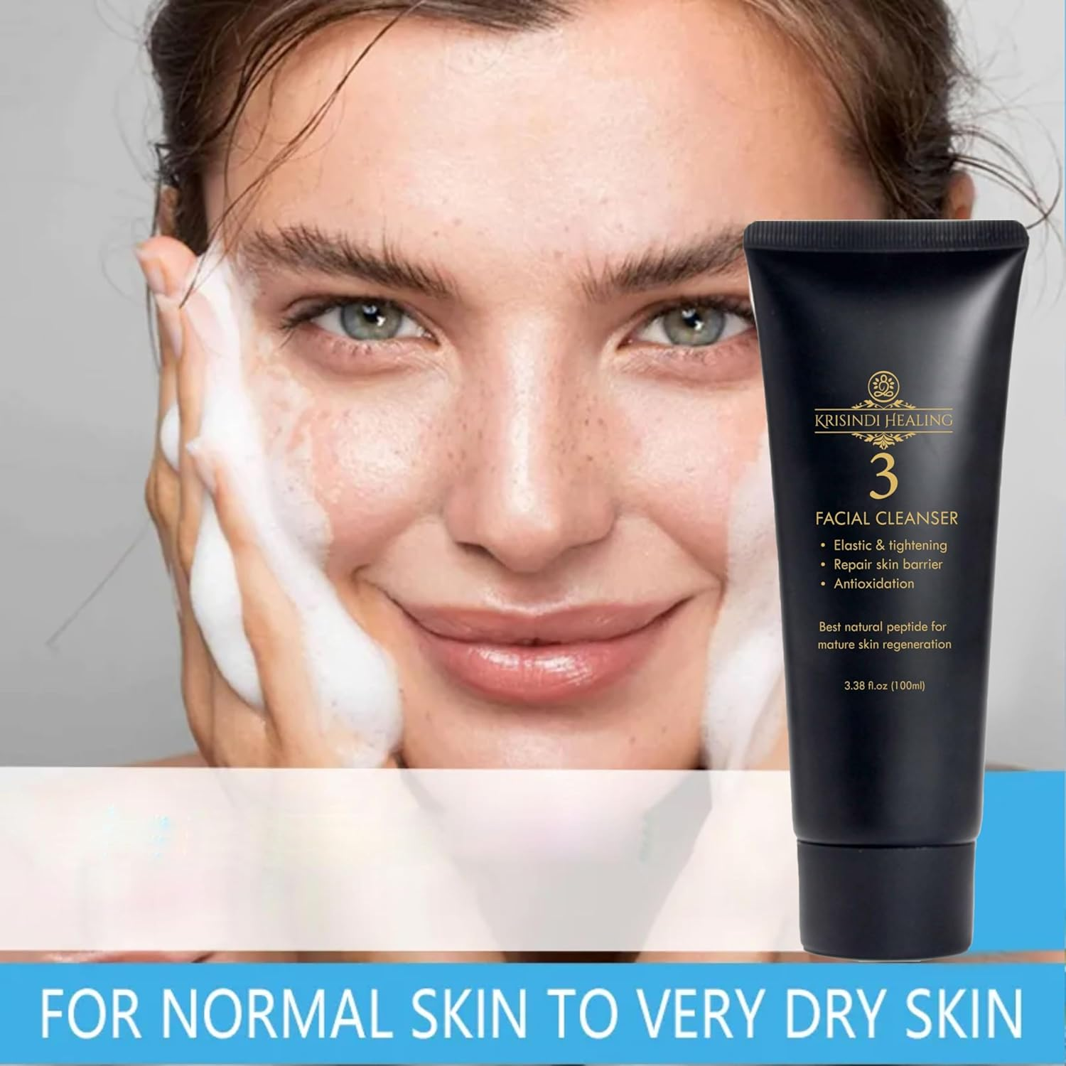 3 Facial Cleanser by Krisindi Healing, 100Ml Cream Cleanser for Mature Skin Ghk-Cu Peptide Niacinamide Amino Acids Gentle Daily Cleanser for Radiant Balanced Skin Gently image number 4