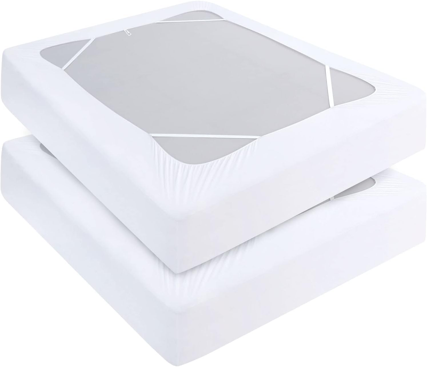 Box Spring Cover Queen 2 Pack, Elastic Fabric Wrap around 4 Sides Bed Skirt, Sleek Alternative for Bed Skirts for Hotel/Home, Fits Box Springs up to 13&rdquo;, White