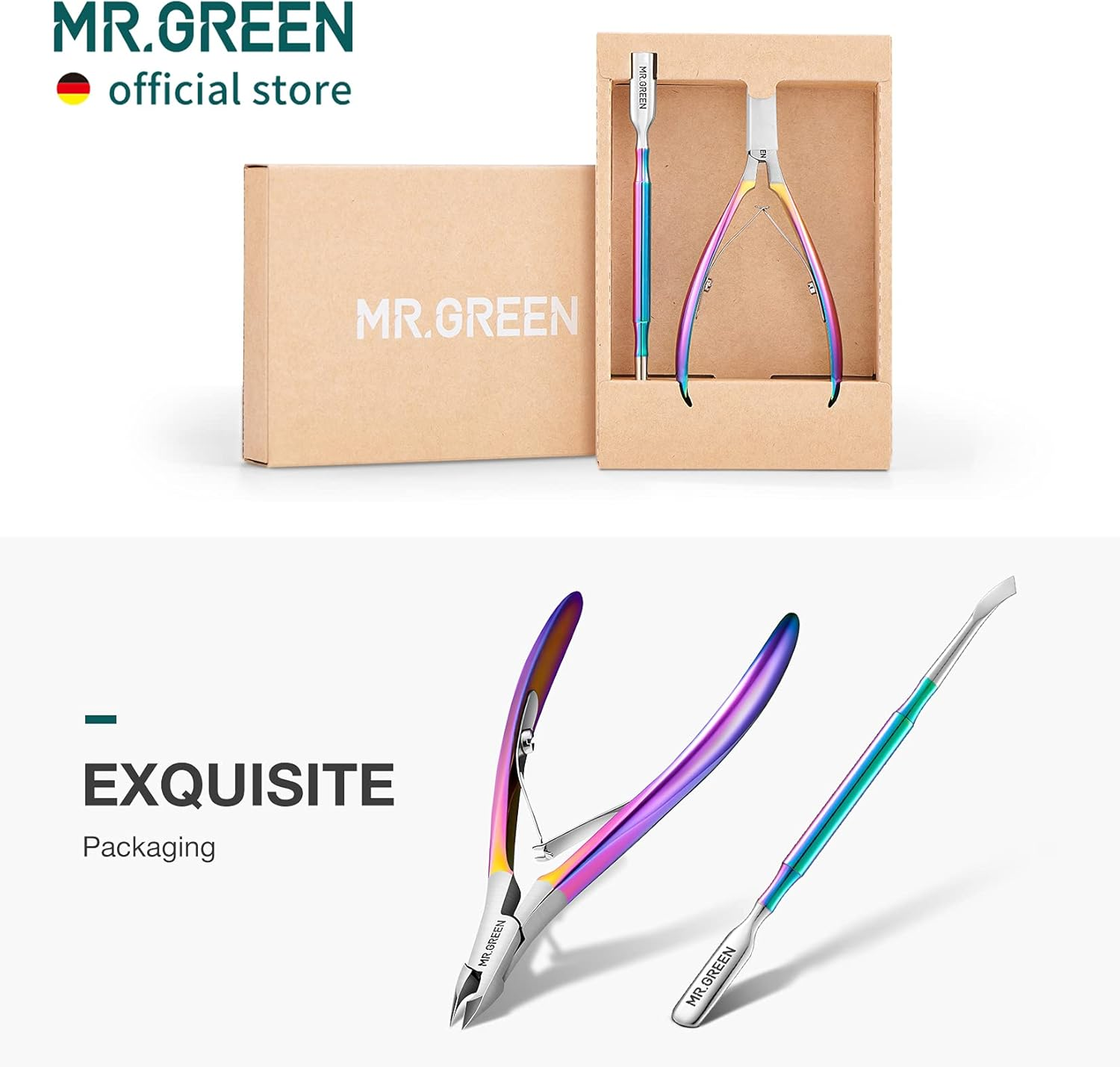 MR.GREEN Cuticle Nippers Gorgeous Colorful Cuticle Scissors Nail Manicure Clippers Trimmer Dead Skin Remover Cutters Beauty Tool (Colored Titanium+Pusher) image number 6
