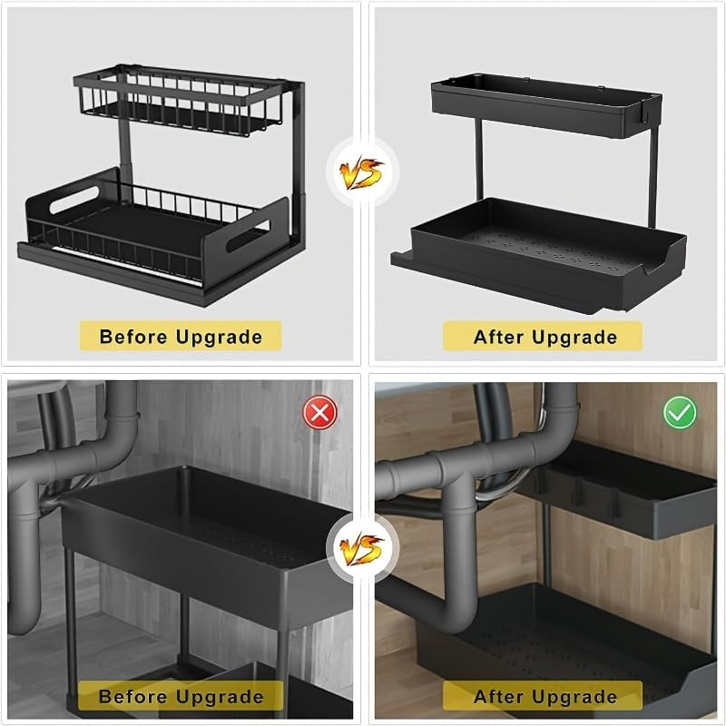 LTECARP under Sink Storage Kitchen Organiser, 2 Tier Sliding Kitchen Storage under Sink Shelf, Multi-Purpose Organisation for Kitchen Bathroom, Bottom Slide Out Basket Black image number 6