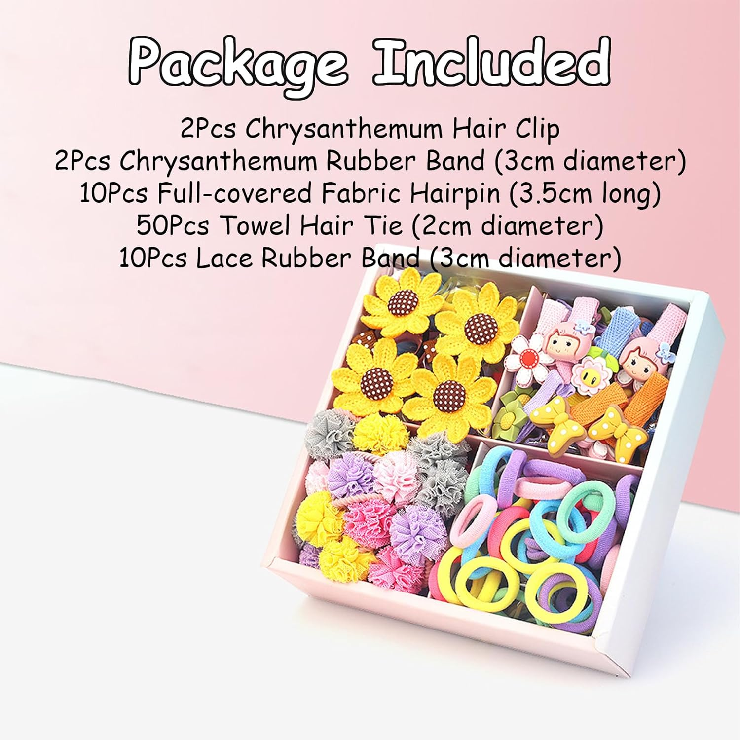 Toddler Hair Ties Set, 74Pcs Hair Bands for Kids with Clips, Rubber Band Hair Ties, Ponytail Holders for Baby Girls, Hair Accessories for Girls image number 2