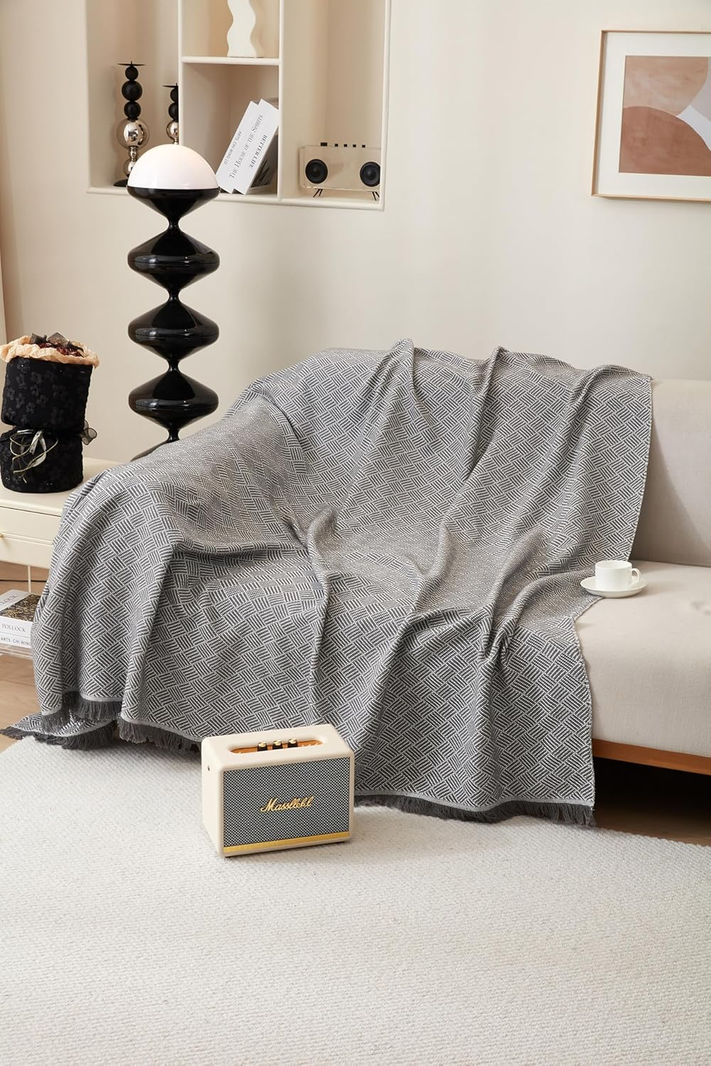 Sofa Cover Blanket, L Shape Sectional Couch Covers Protector (NOT for Dog Cat Pet) Weaved (Grey, 180X300Cm/71X118) image number 4