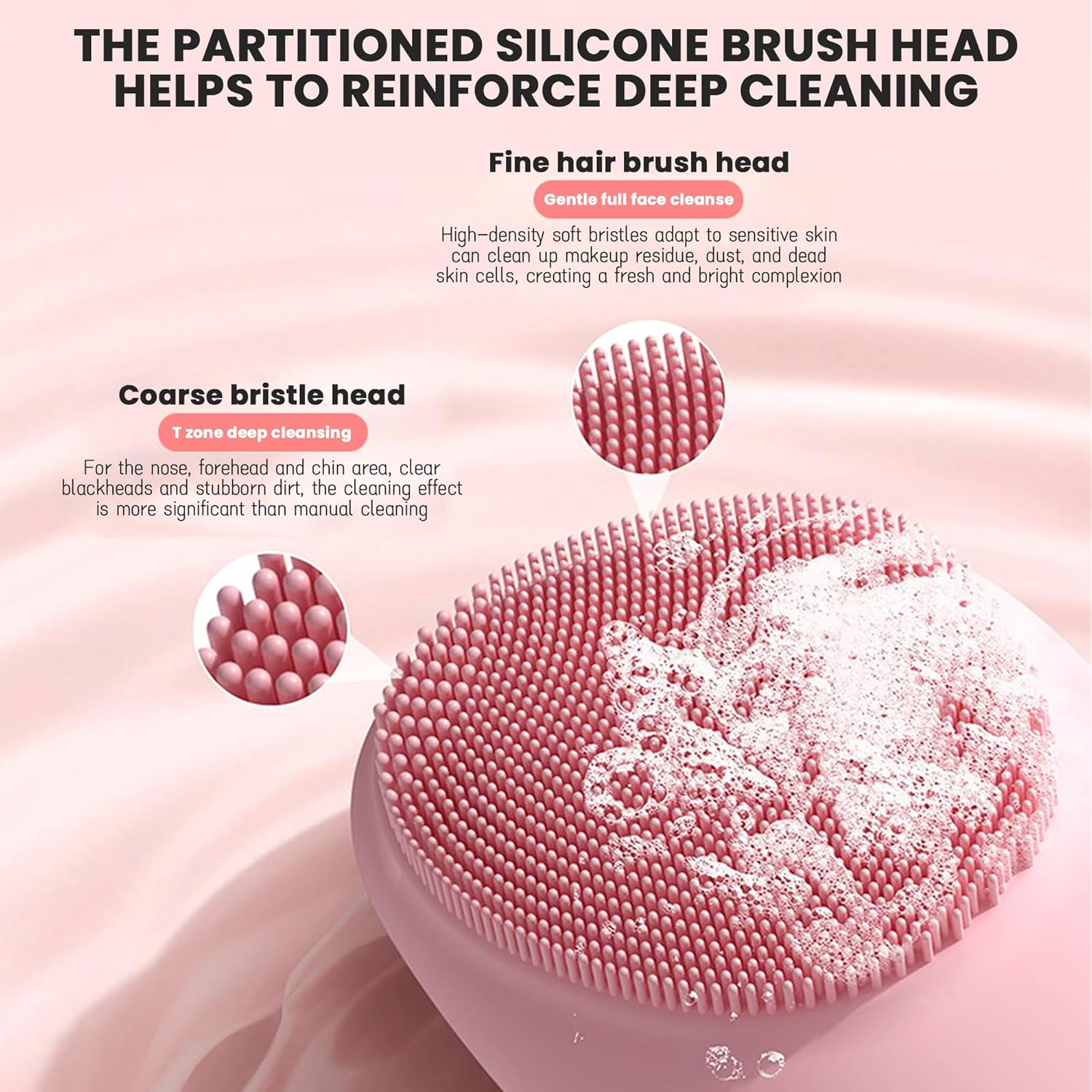 TKTCO 2 in 1 Silicone Facial Cleansing Brush & Massager,Face & Nose IPX7 Waterproof Facial Skin Scrubber Rechargeable Face Scrub for Deep Cleansing Vibrating Exfoliator Scrubber Skin Care 7 Modes image number 4