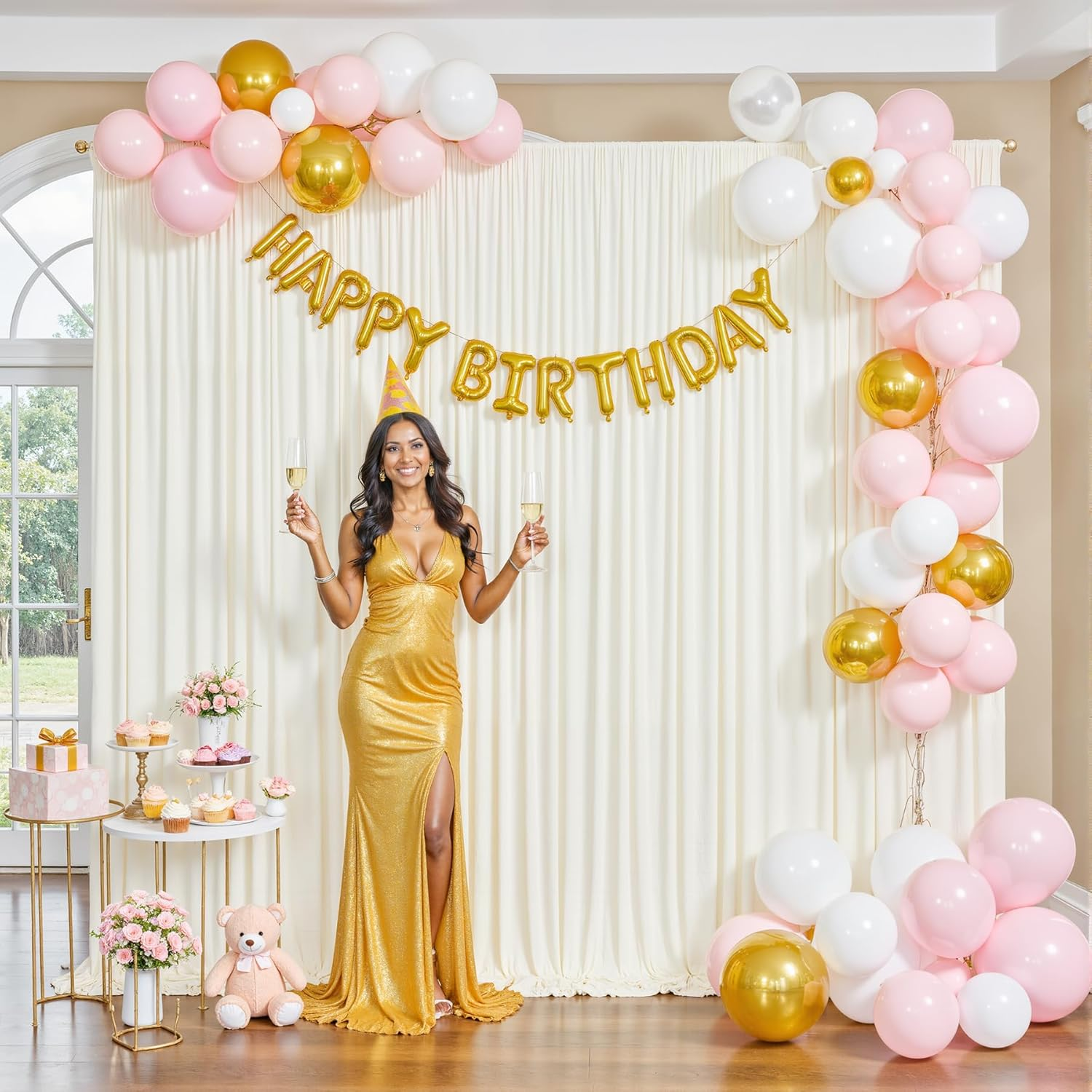 Ivory Backdrop Curtain for Wedding Parties Wrinkle Free Ivory Photo Curtains Backdrop Drapes Fabric Decoration for Baby Shower Photoshoot 5Ft X 7Ft,2 Panels image number 4