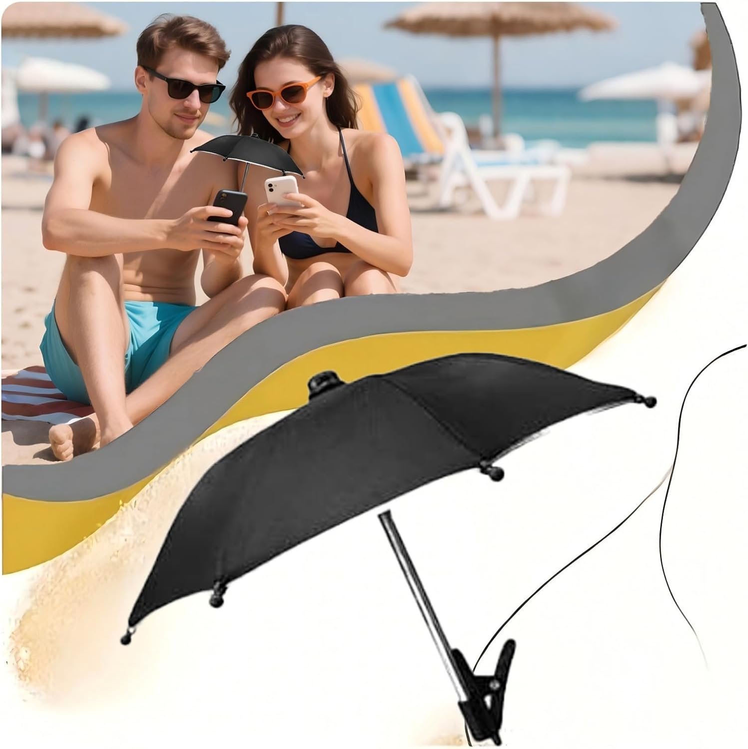 Phone Umbrella Sun Shade for Smartphones - Universal Clip-On Anti-Glare Cover for Beach, Hiking & Driving | Portable UV Protector for Iphone, Samsung & All Mobile Screens (22X27Cm, Foldable) - Black image number 5