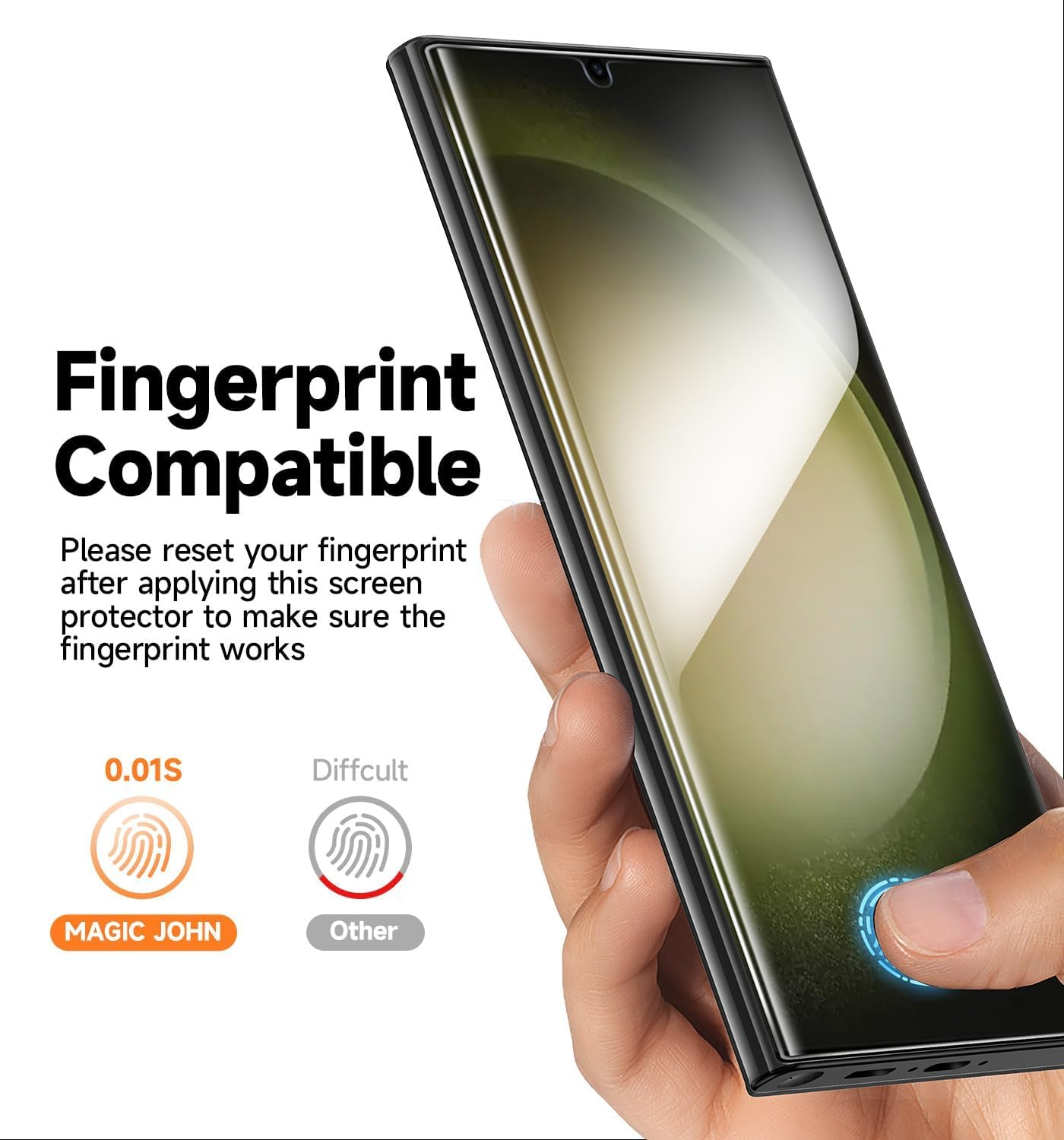 MAGIC JOHN 2 Pack Screen Protector for Samsung Galaxy S23 Ultra - Ceramic Film, Fingerprint ID Compatible, Easy Installation, Shock-Resistant, 3D Curved, Bubble Free image number 4