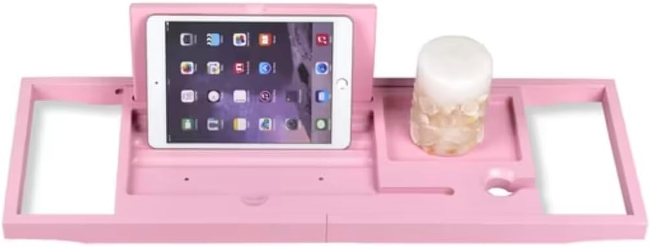 Bathtub Caddy Tray, Extendable Bath Organiser with Book Rest, Pink Bath Shelf image number 4