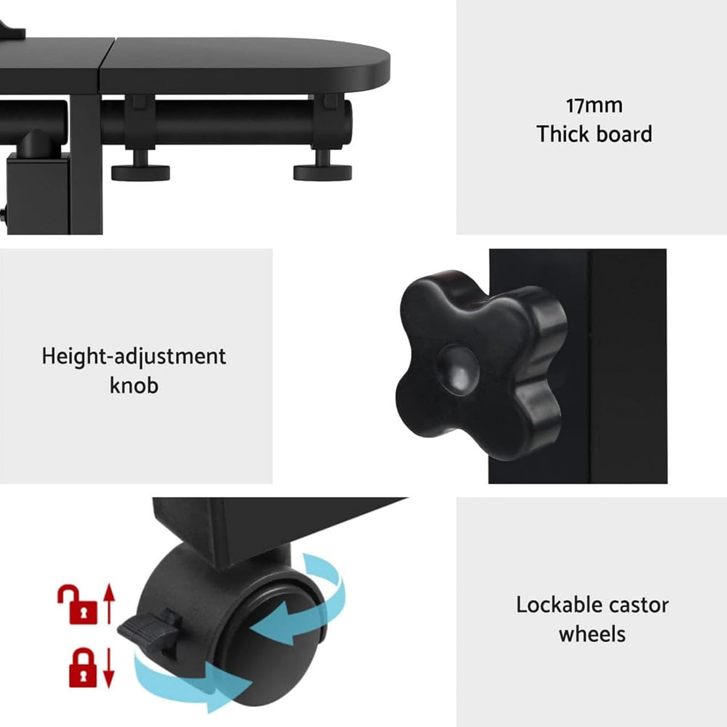 Adjustable Laptop Desk, Adjustable Desk for Bed, 60X40X（60-95） CM Laptop Cart, over Bed Table,Portable 360&deg; Rotating Lockable Caster Wheels Tiltable Table and Laptop Stand（Black） image number 1