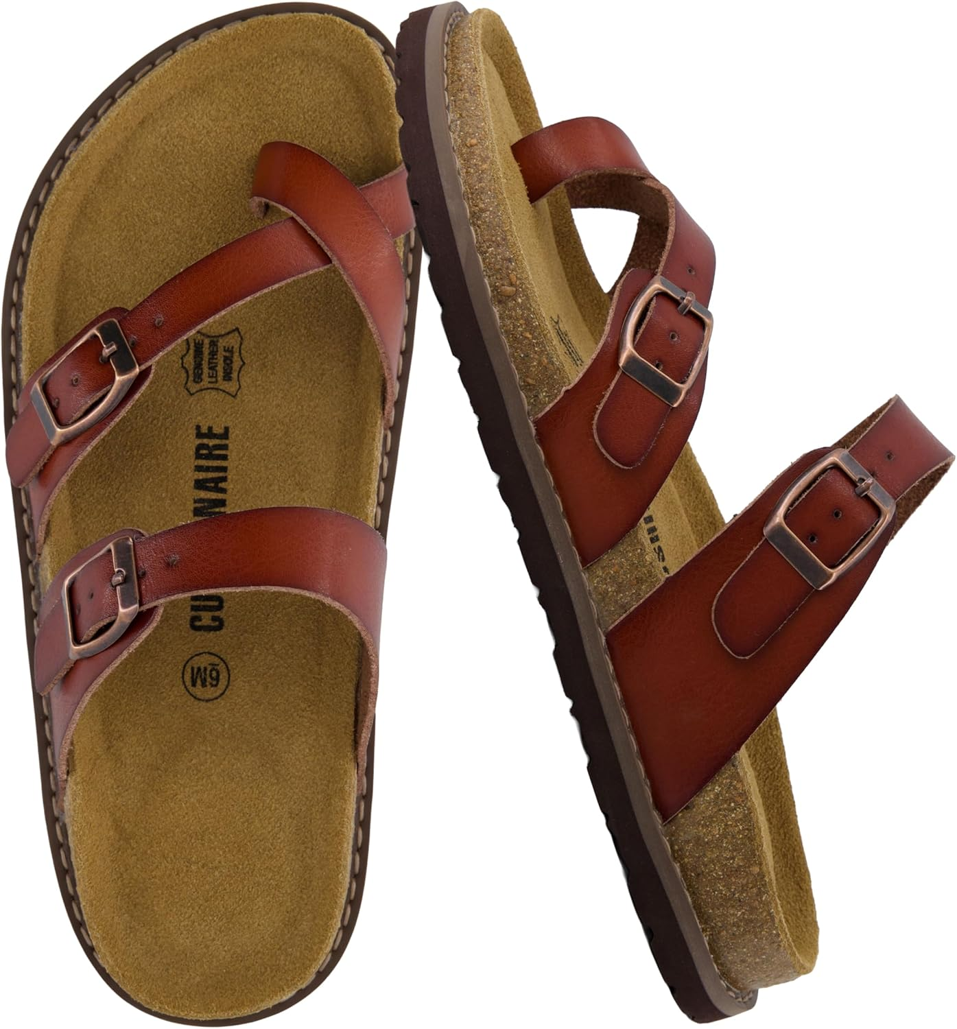 CUSHIONAIRE Pluto Cork Footbed Summer Sandals for Women Comfortable Slides with Adjustable Buckles, Toe Loop & Stitched Design &ndash; Stylish Slip on Women Footwear image number 7