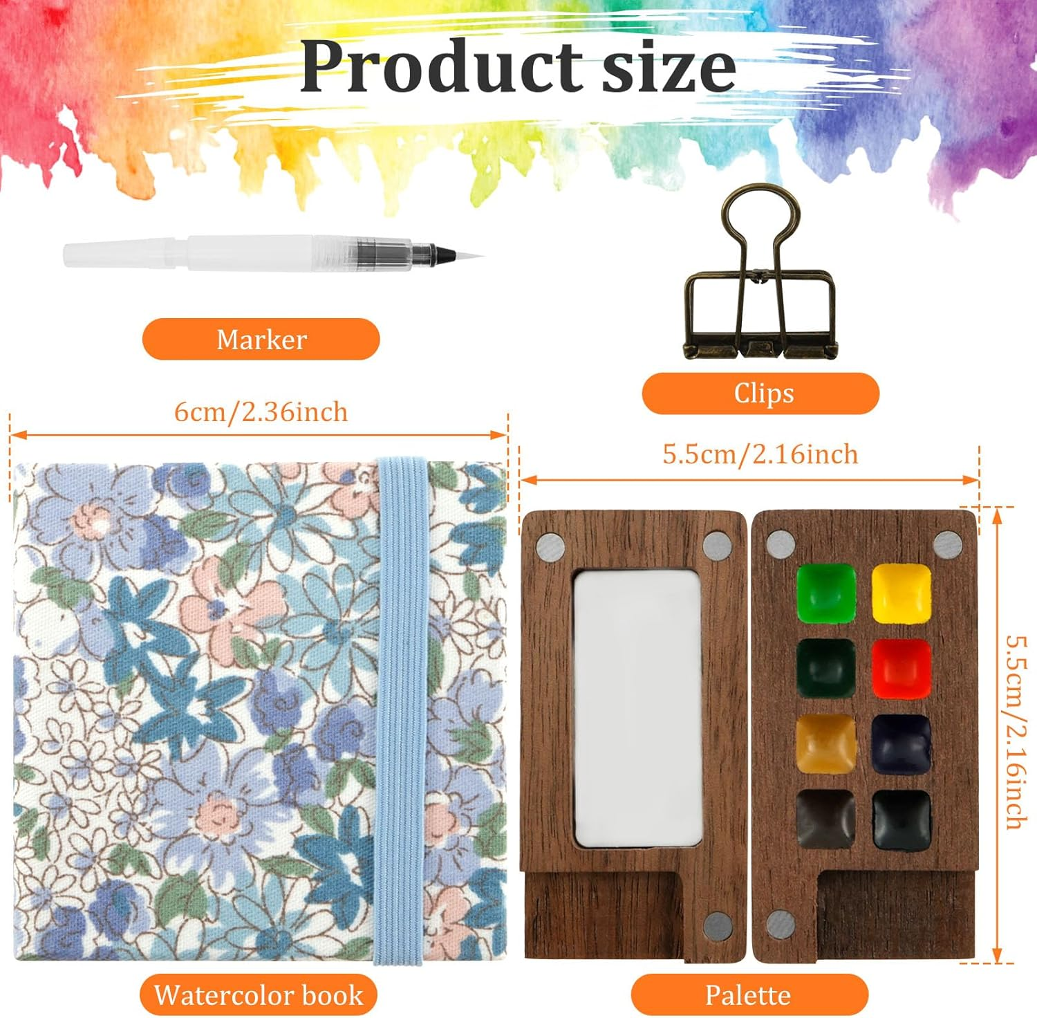 Portable Watercolor Palette Set, Pocket Artist Watercolor Travel Set, 8 Grids Mini Travel Paint Palette Set with Clip Tiny, Mini Watercolor Paint Set for Painters Students Artists Drawing image number 3