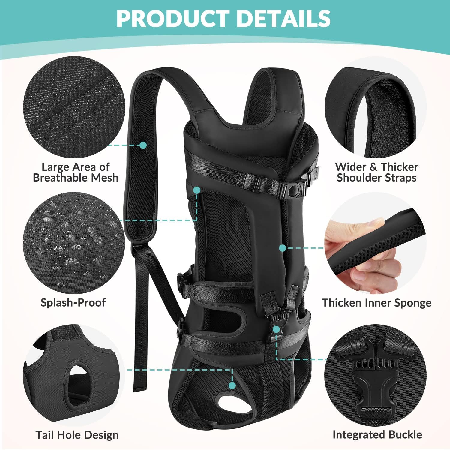 Slowton Dog Carrier Backpack, Adjustable Pet Dog Front Carrier, Legs Out & Easy-Fit & Breathable Dogs Safety Carrier Travel Bag for Puppy Small Medium Dogs for Camping Hiking Cycling image number 2