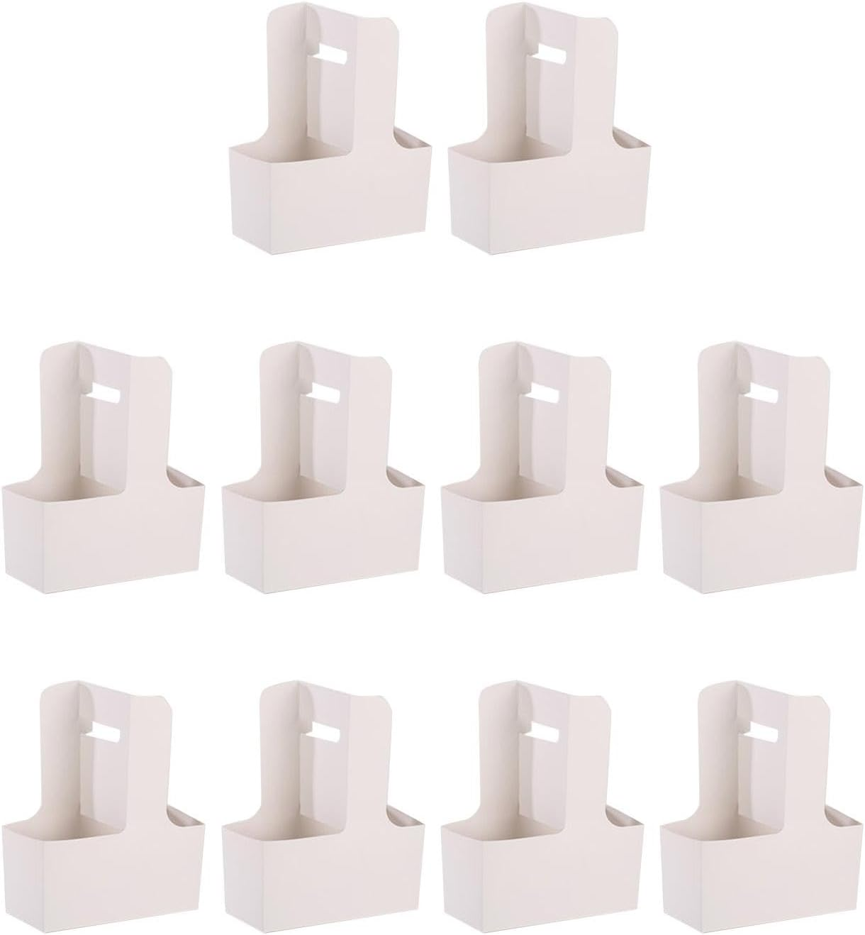 10X 2 Cup Drink Carrier with Handle Cup Carriers Lightweight Folding Cup Holder for Juice Ice Cream Cups Iced Coffee Drinks, White
