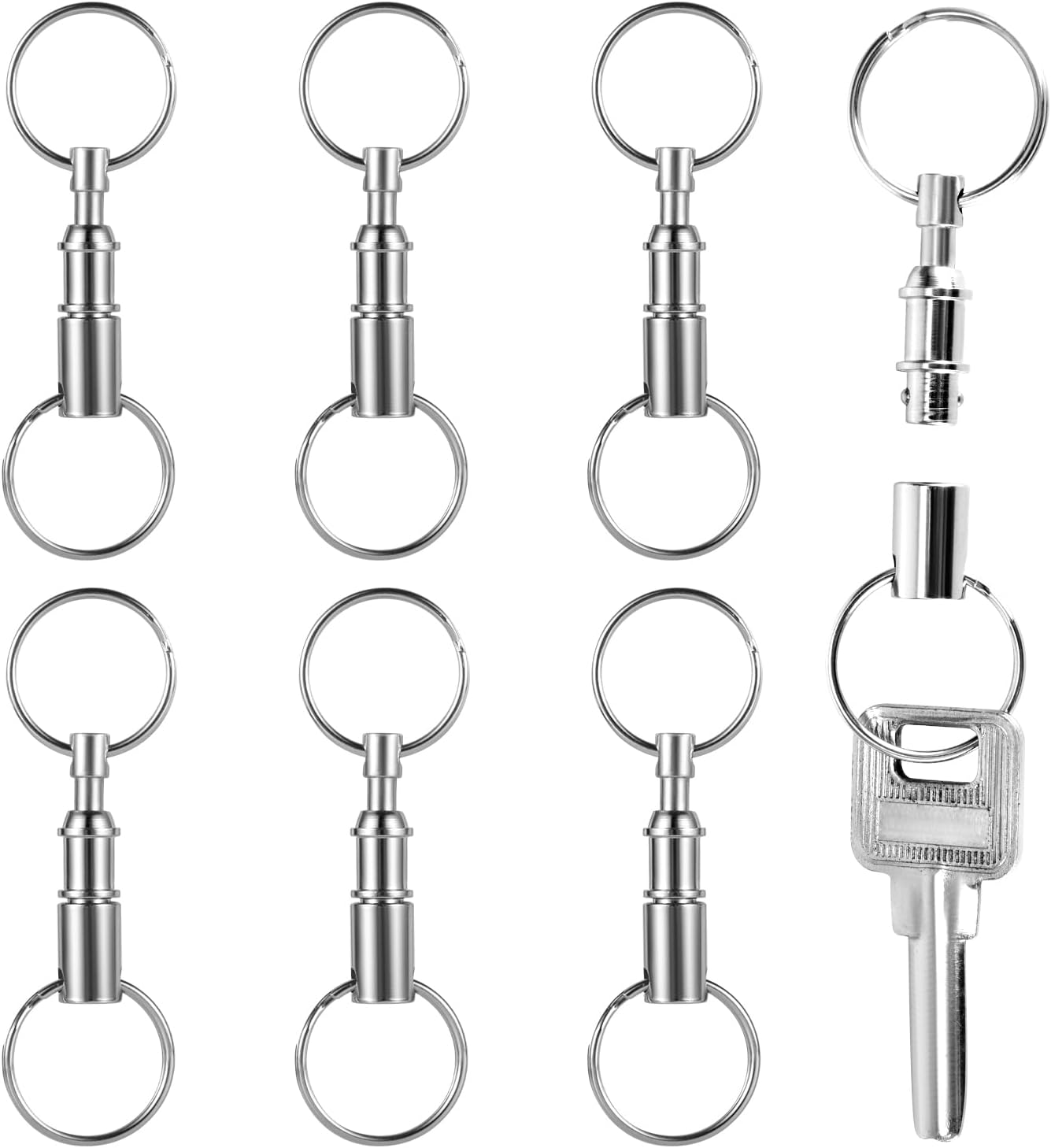 Quick Release Keychain, Premium Iron Double Pull Quick Release Key Ring Detachable Key Ring Quick Disconnect Key Ring Pull Apart Key Chain Crafts Accessories(Silver) image number 6