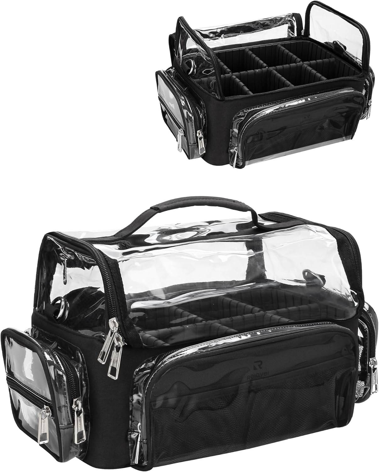 Makeup Brush Case, Large Makeup Brush Holder Professional Makeup Artist Travel Case Clear Waterproof Cosmetic Organizer Bag, with Adjustable Strap and Dividers, I Clear, X Large, Makeup Brush