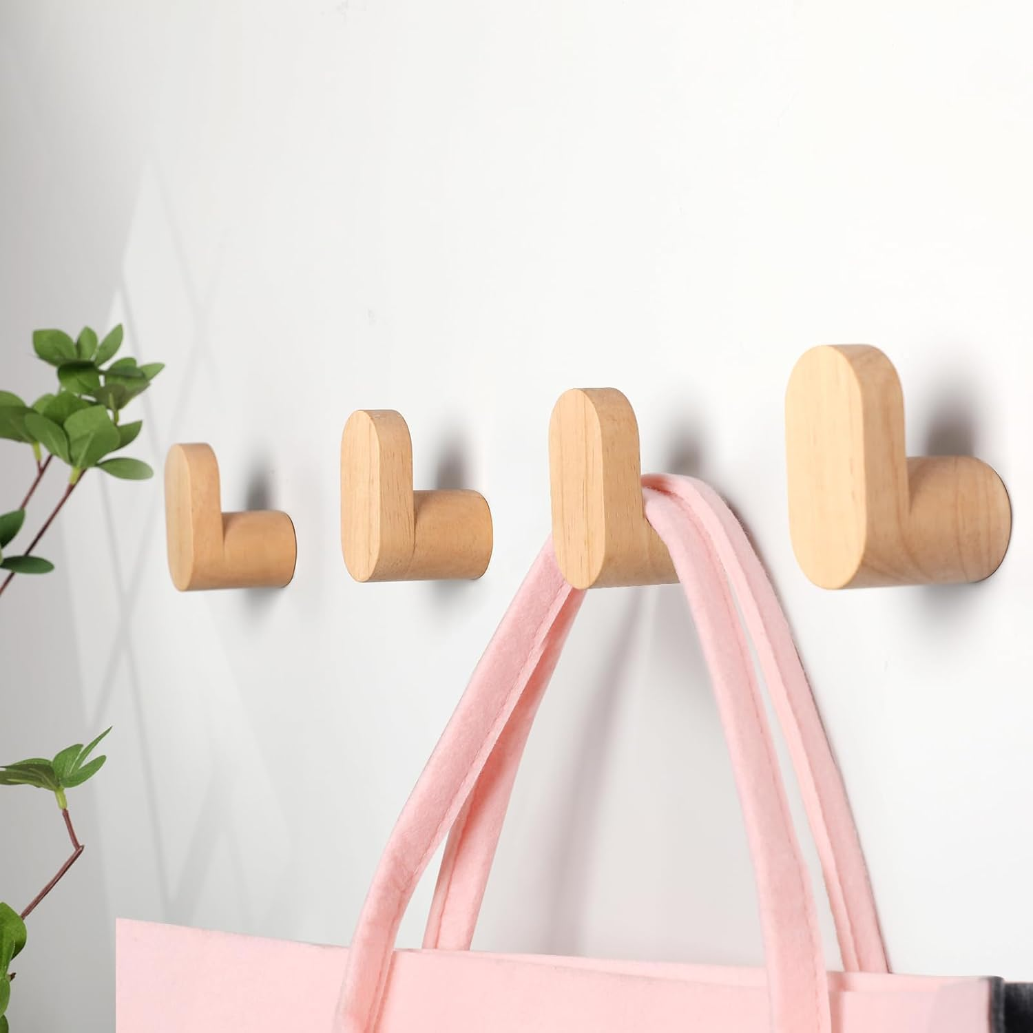 LIVESO Wood Wall Hooks, Modern Minimalist Wood Hooks Wall Mounted, Natural Wooden Wall Coat Hook Rack, Wooden Pegs for Hanging Hat, Towel, Robe, Bag (Pack of 4Pcs) image number 2