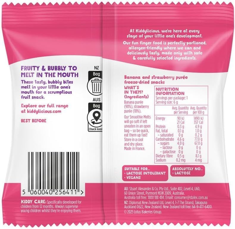 Kiddylicious - Smoothie Melts - Strawberry & Banana - 12+ Months - Real Fruit Kids Treat - 12G image number 6