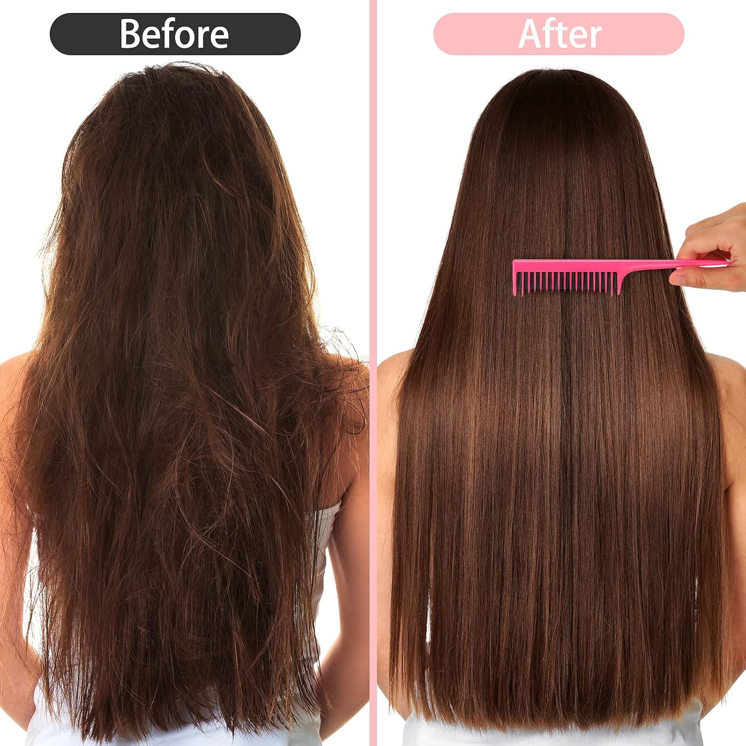 Leinuosen 3 Pcs Triple Teasing Comb for Women Plastic Rat Tail Comb Heat Resistant Pintail Tease Layer Tool for Thick Fine Hair Styling Backcombing Volume Structure(Black and Red Blue Pink)